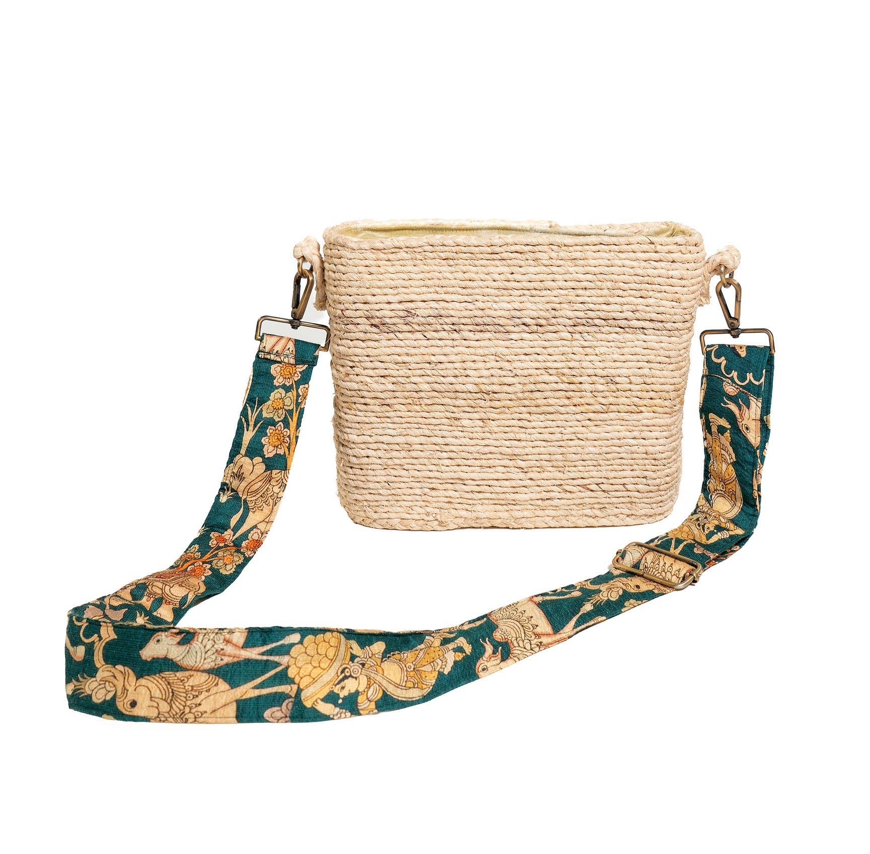 Handmade Banana Fiber Handbag with Kalamkari Silk Strap Sustainable|Adjustable