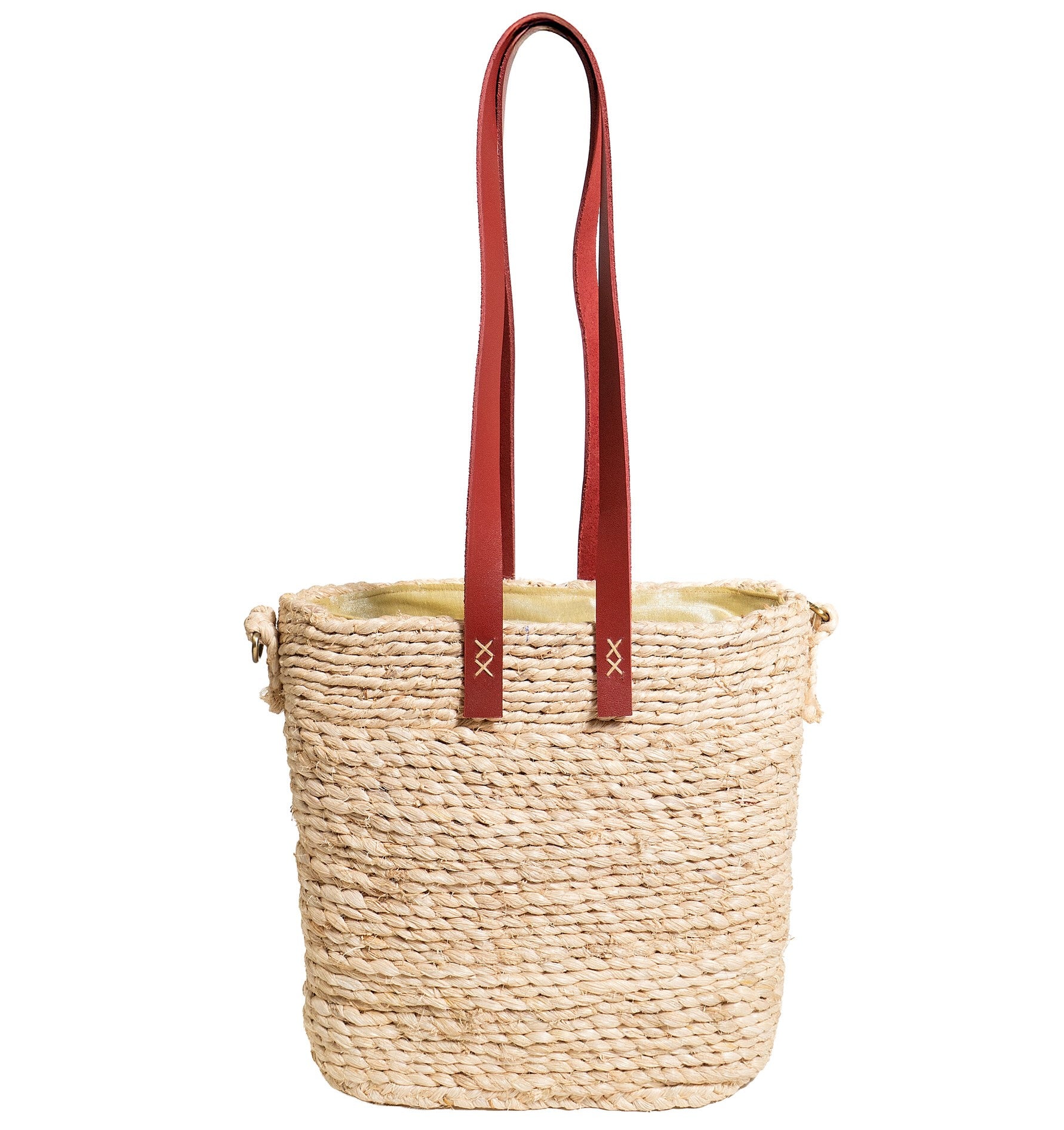 Komagal Tote | Handwoven Banana Fibre Bag with Burgundy Leather & Brass closure — image 3