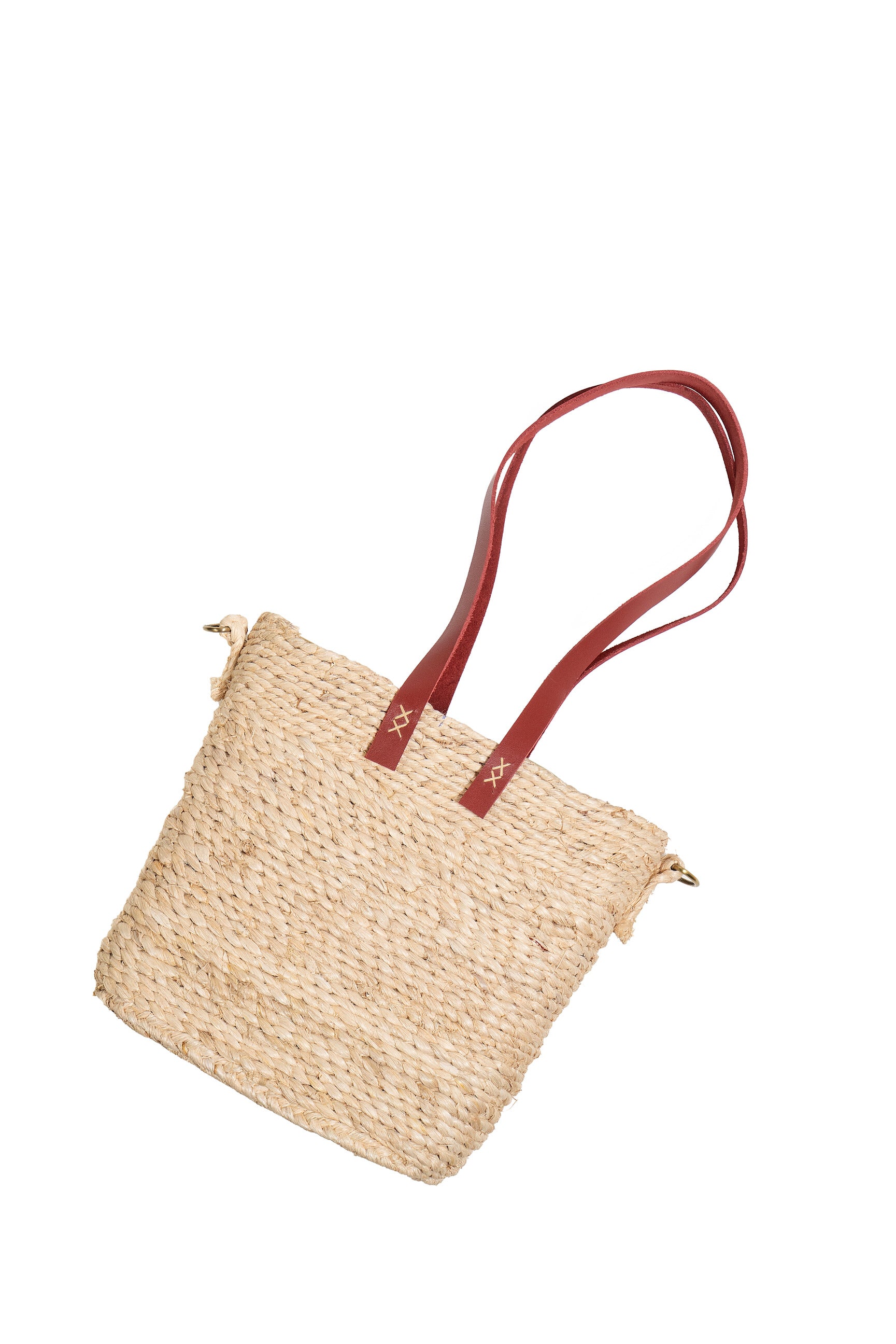 Komagal Tote | Handwoven Banana Fibre Bag with Burgundy Leather & Brass closure — image 4
