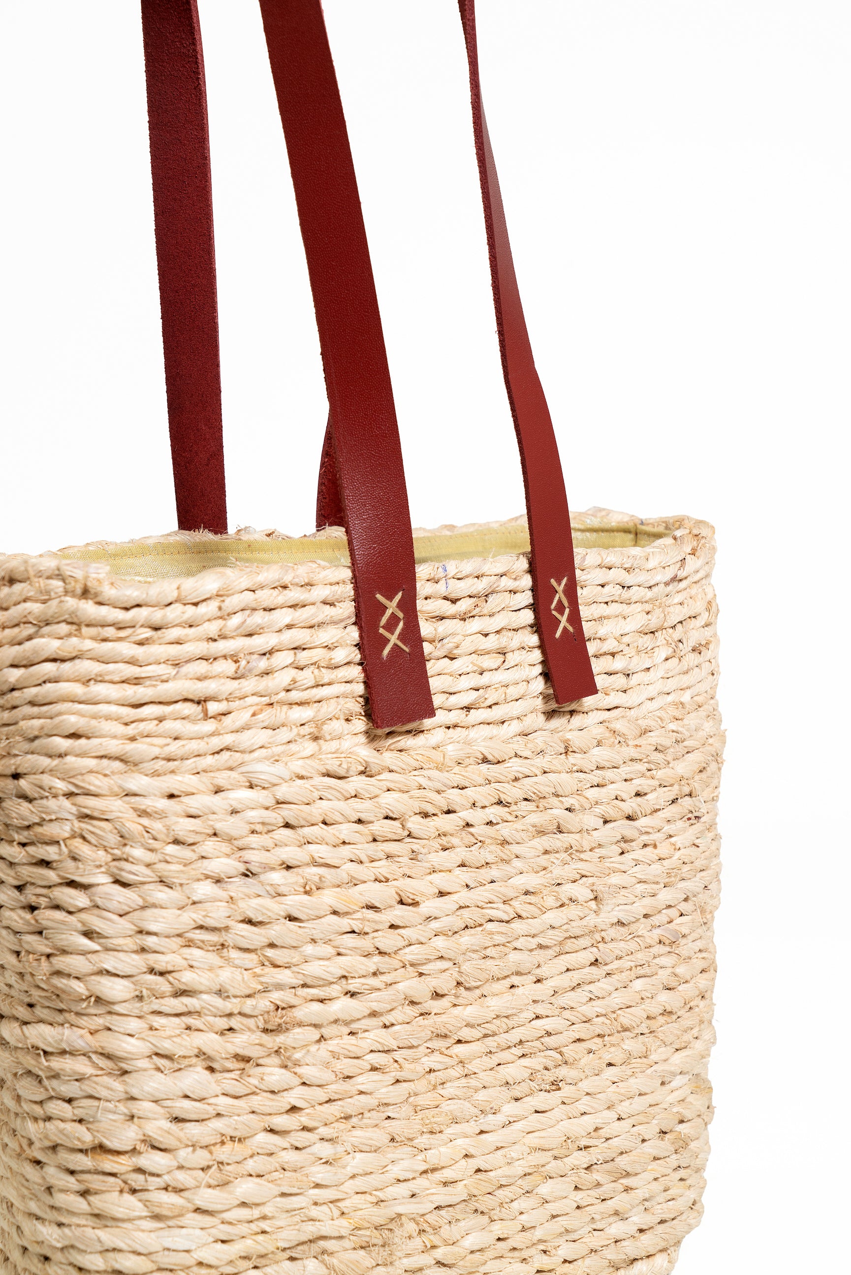 Komagal Tote | Handwoven Banana Fibre Bag with Burgundy Leather & Brass closure — image 5