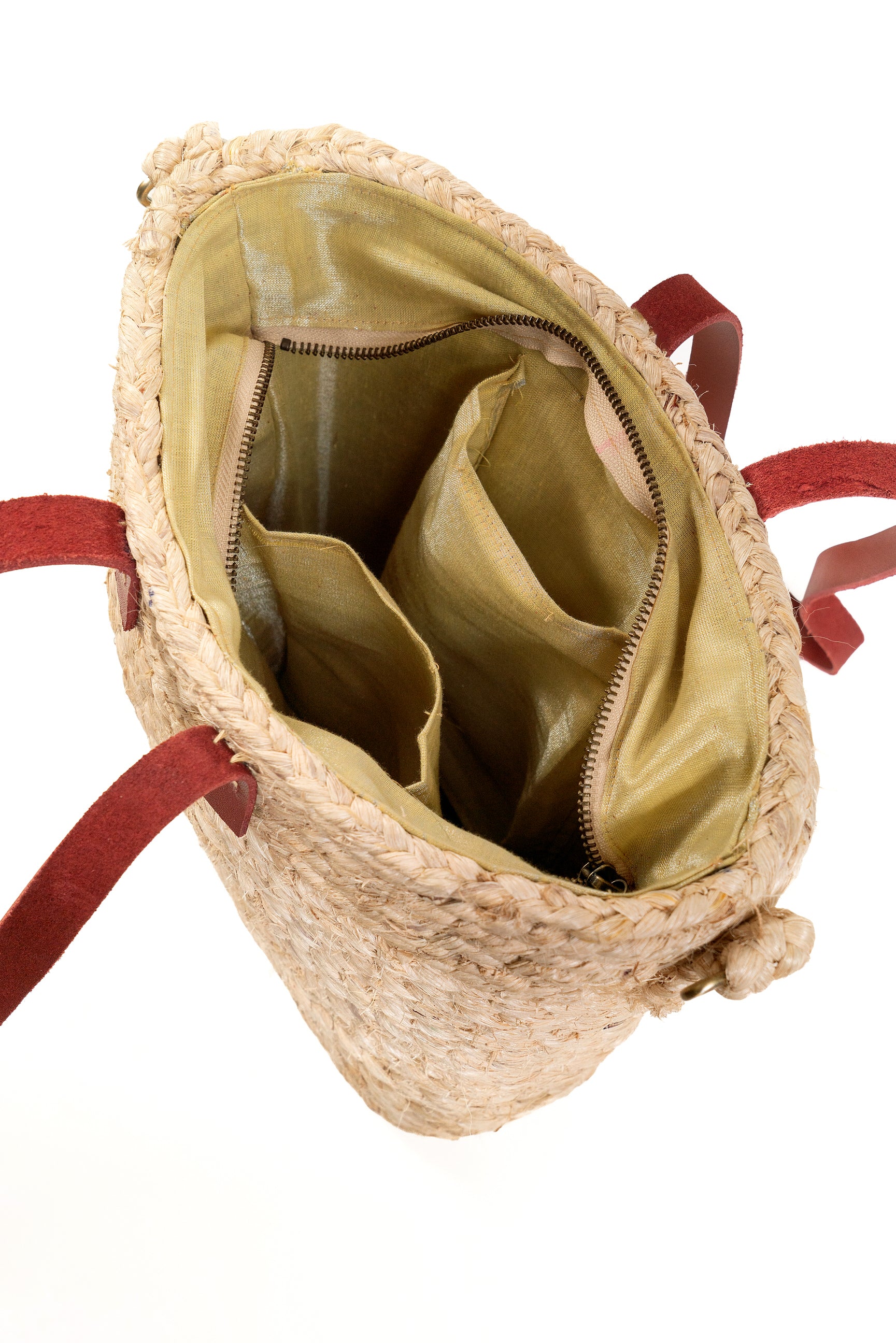 Komagal Tote | Handwoven Banana Fibre Bag with Burgundy Leather & Brass closure — image 6