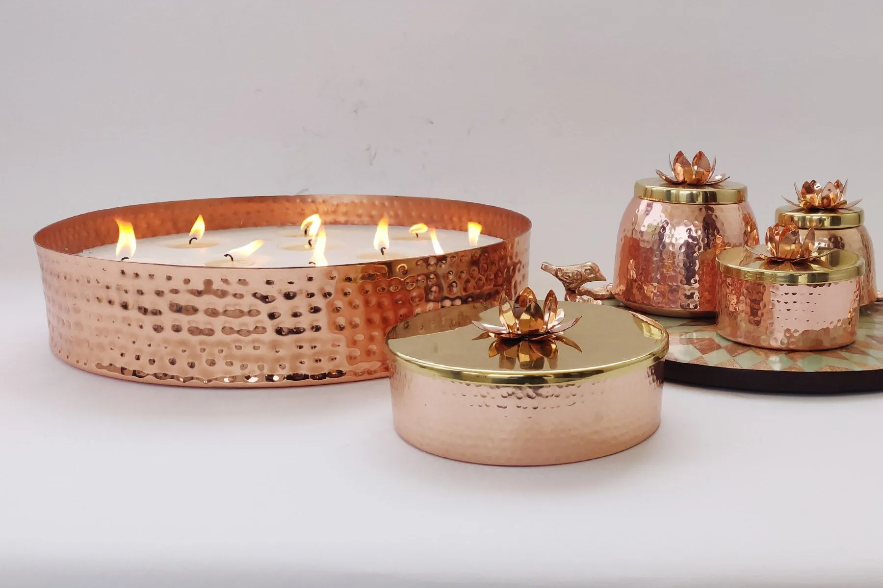 Large Hammered Copper Bowl Candle — image 5