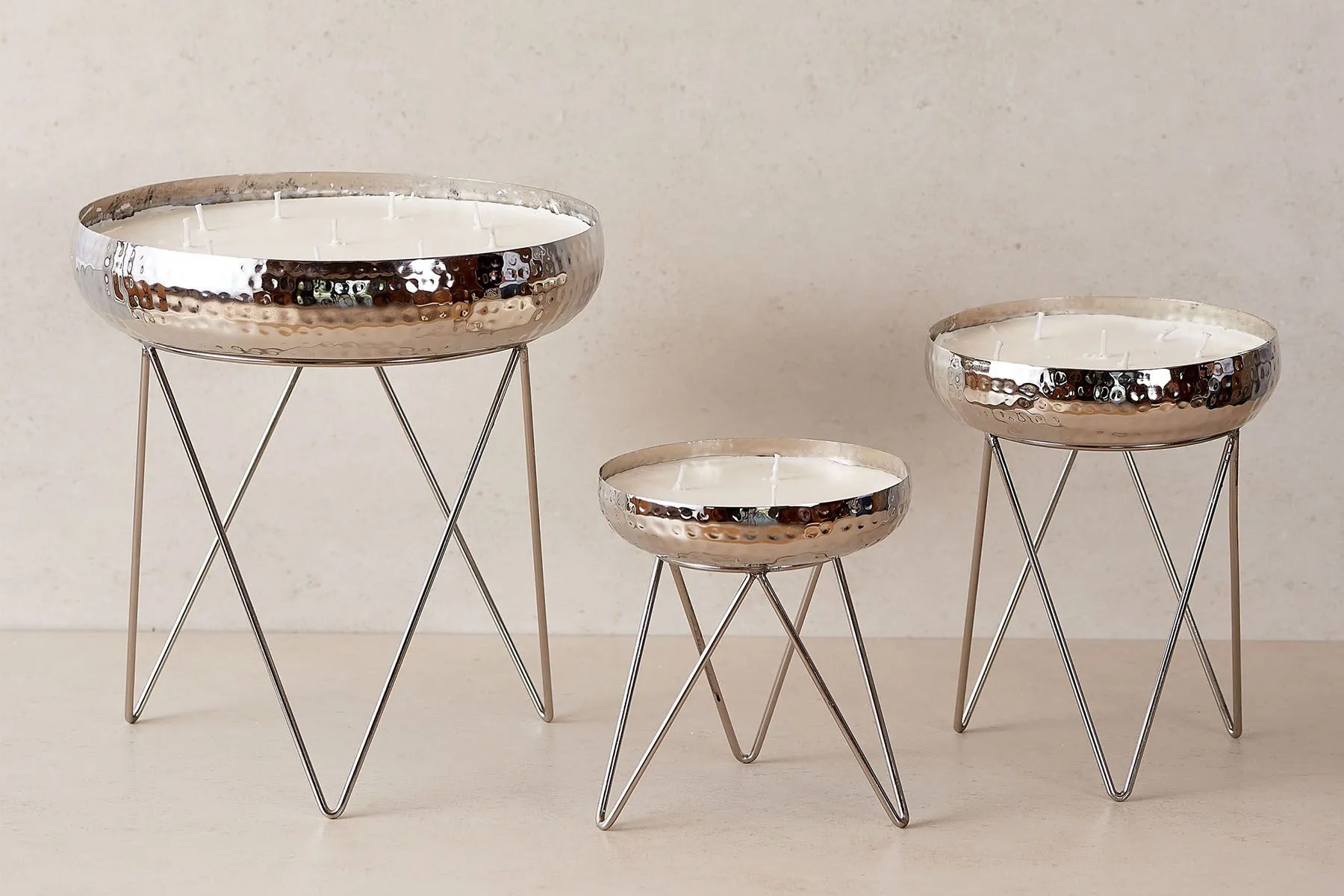 Stardust Hammered Candle Urlis on a stand set of 3 — image 1