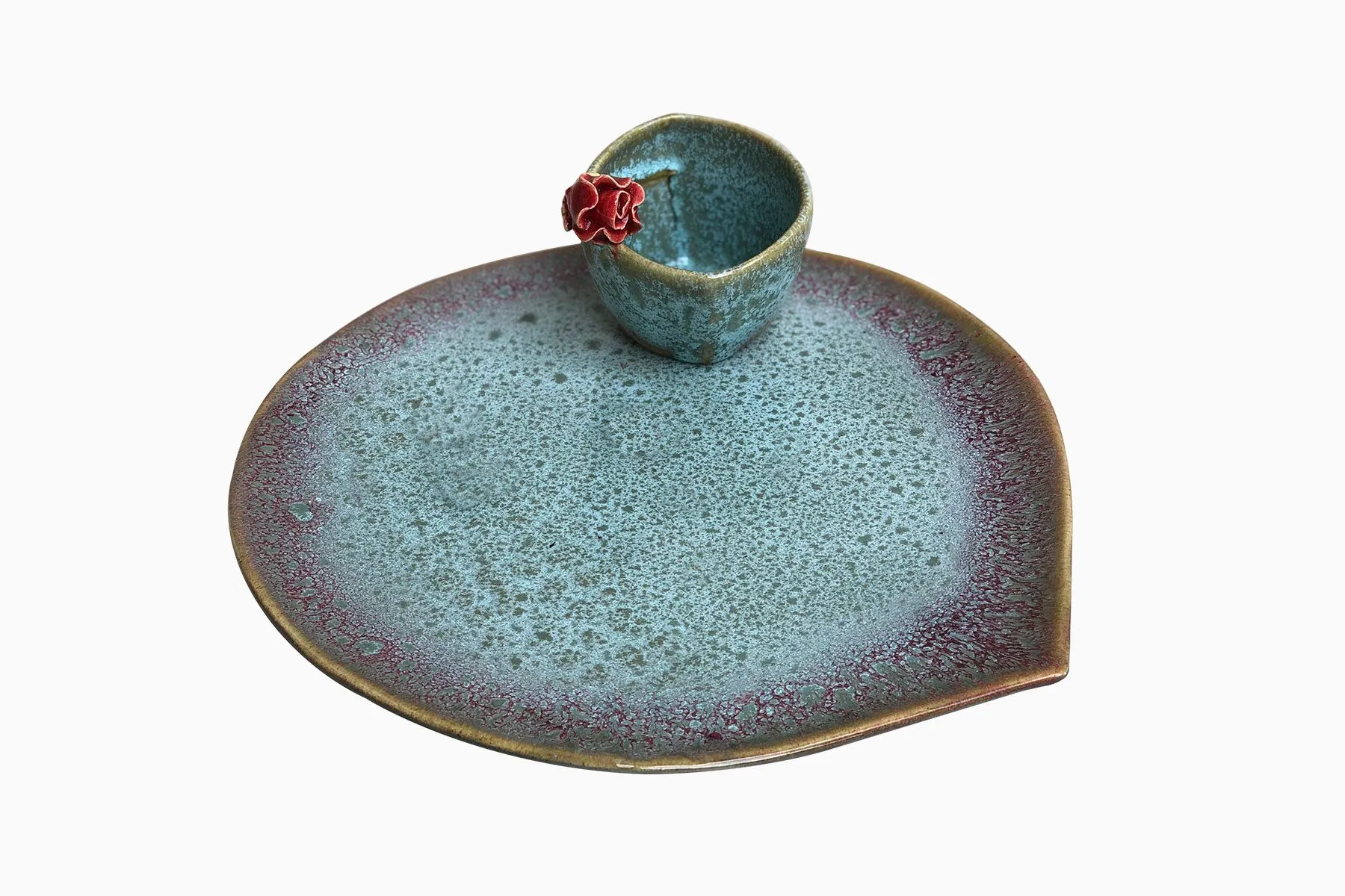 Teardrop Plate and Slant Rose Katori Set — image 1