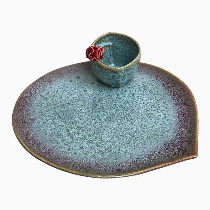 Teardrop Plate and Slant Rose Katori Set — image 2