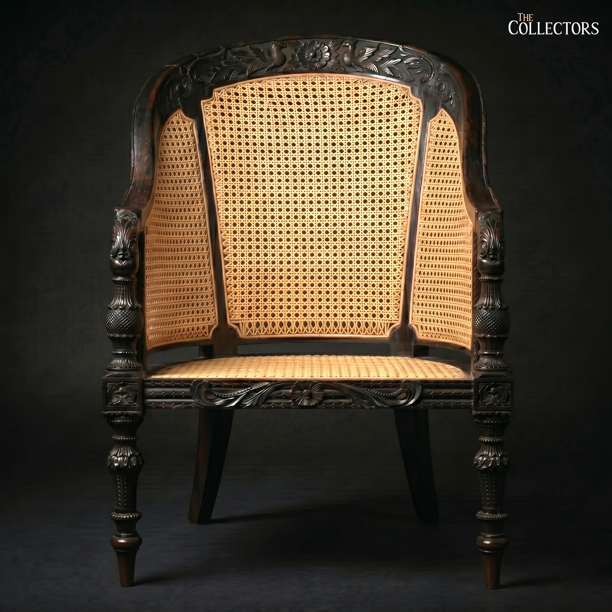 The Ceylonese Colonial Carved Cane Bergère — image 2