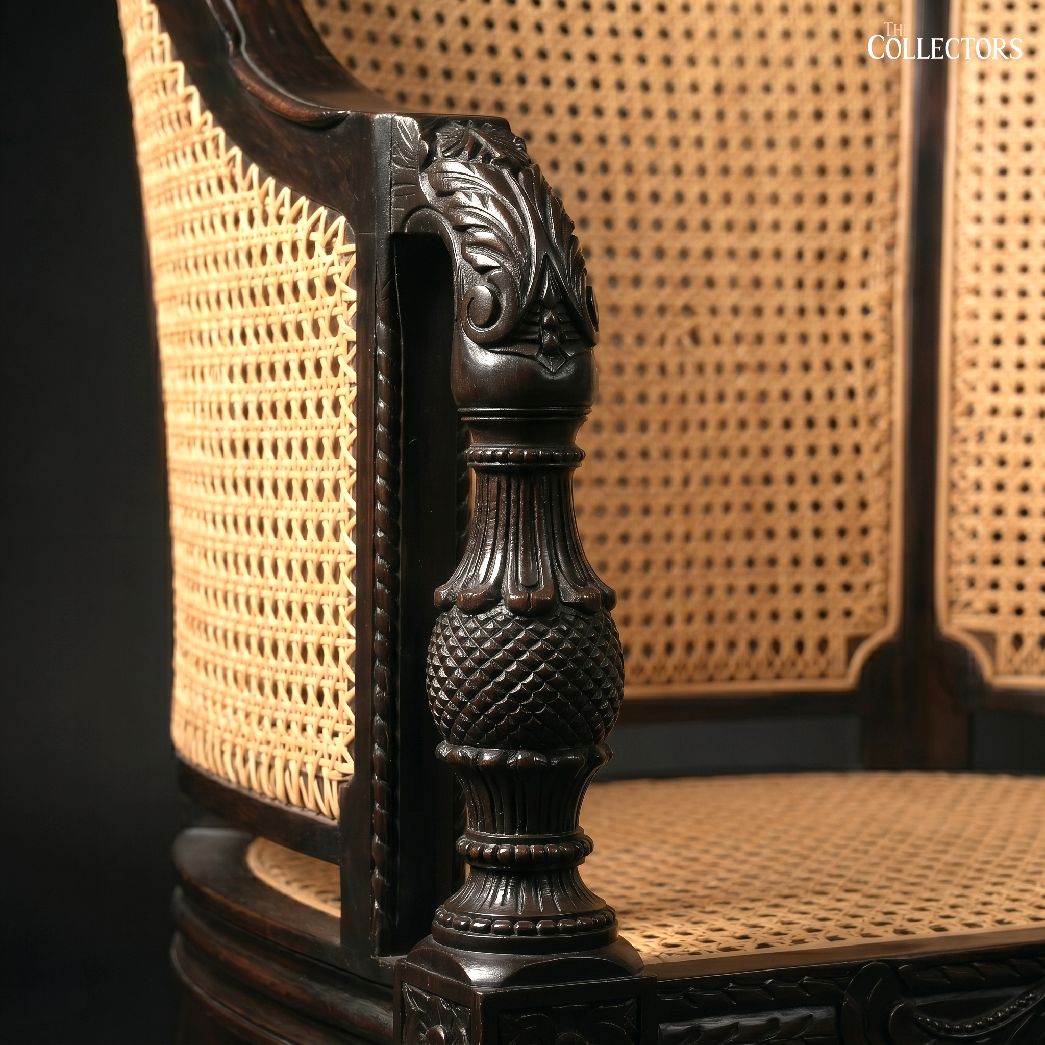 The Ceylonese Colonial Carved Cane Bergère — image 3