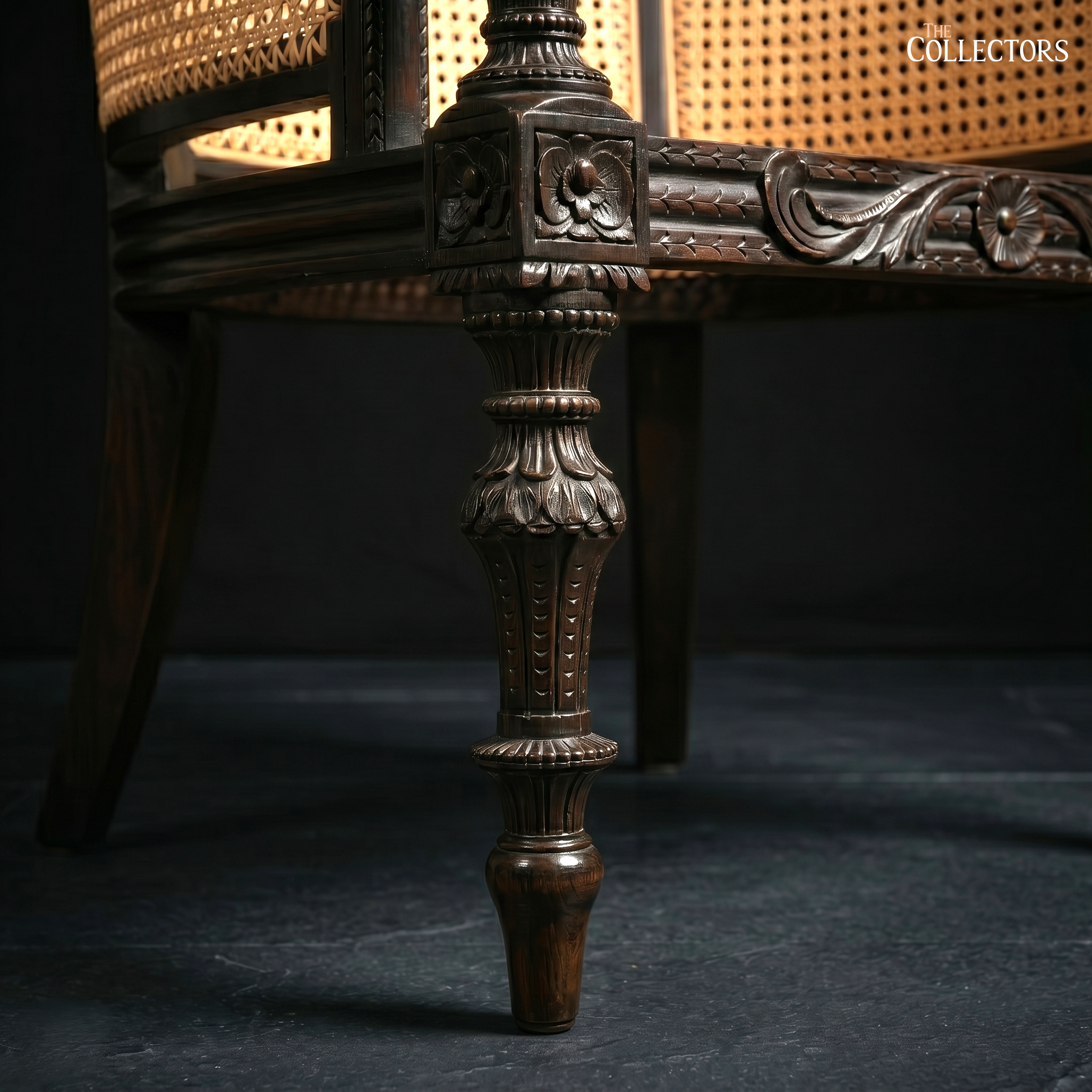 The Ceylonese Colonial Carved Cane Bergère — image 4