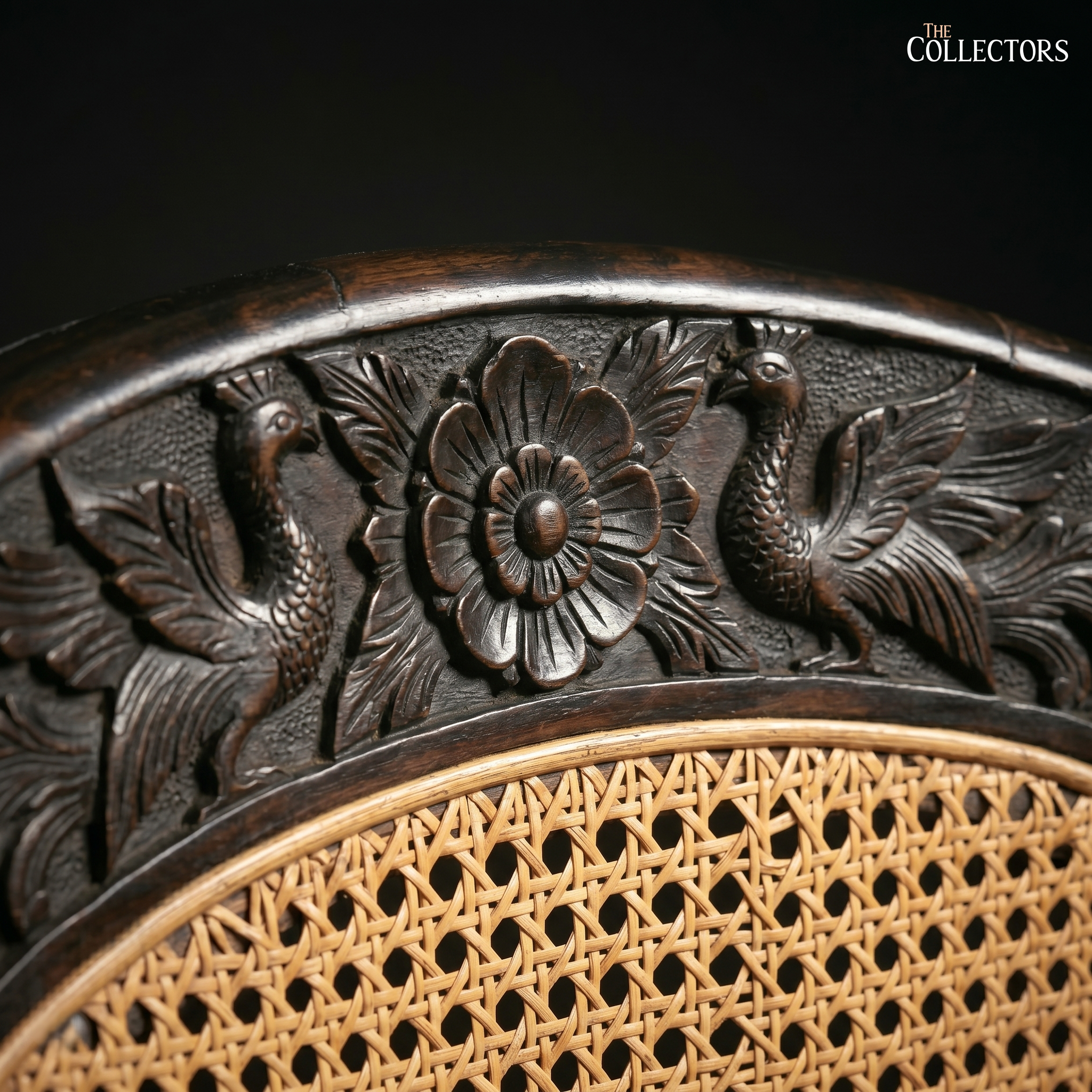 The Ceylonese Colonial Carved Cane Bergère — image 5