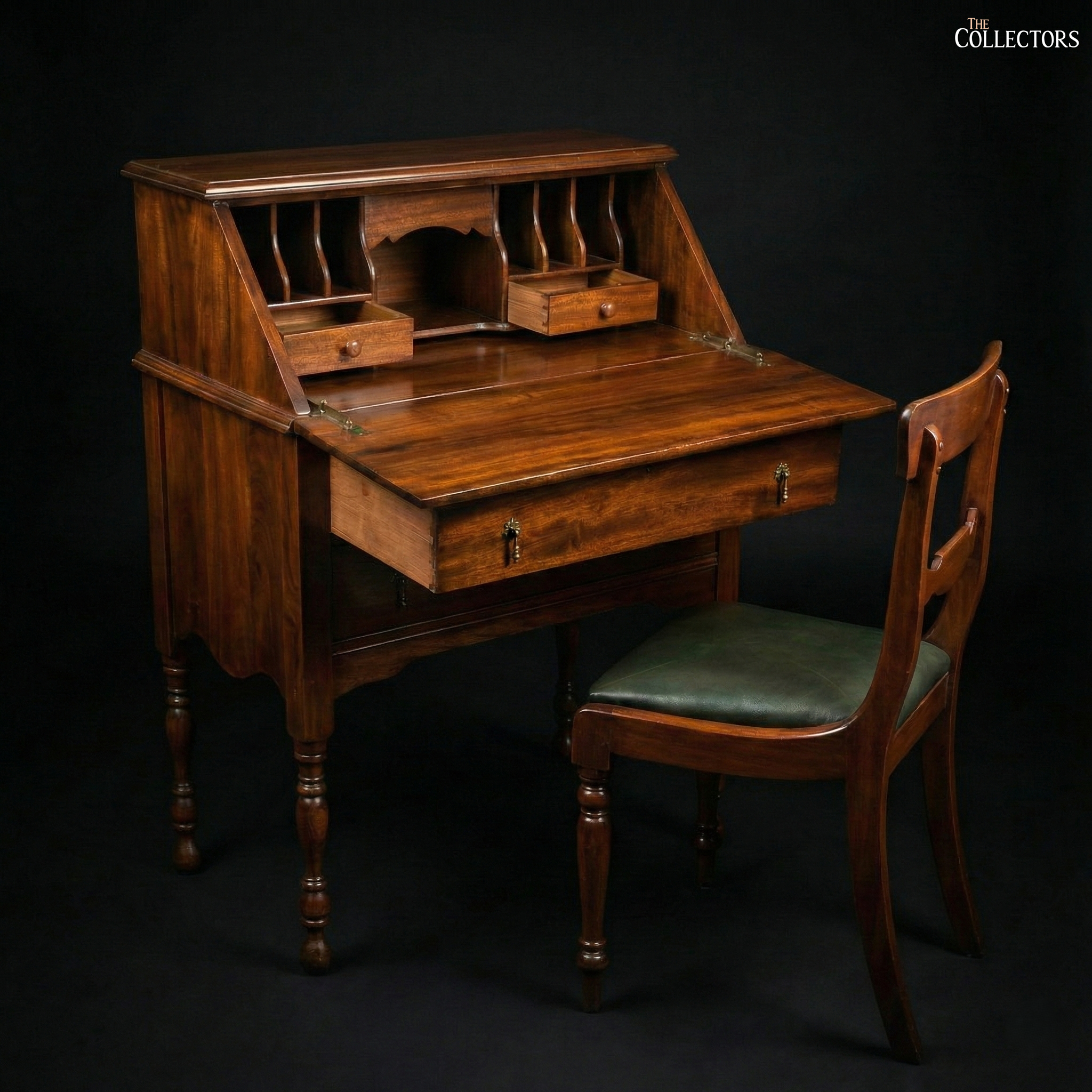 The Regency Scribe’s Drop-Front Bureau & Sabre-Back Chair Ensemble — image 1