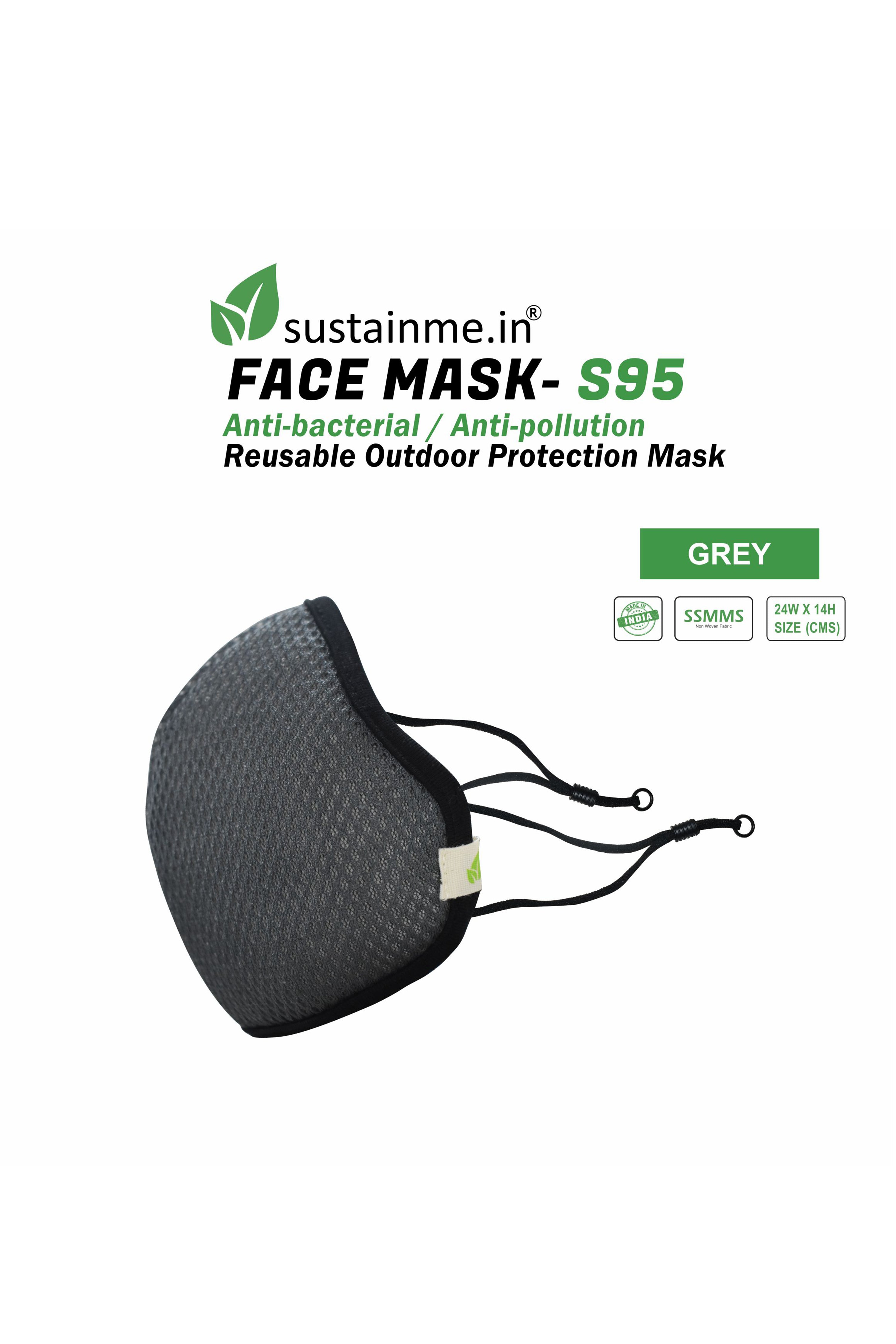 Face Mask - Reusable | Antibacterial | Anti Pollution - S95 Pk Of 1 - Grey — image 1