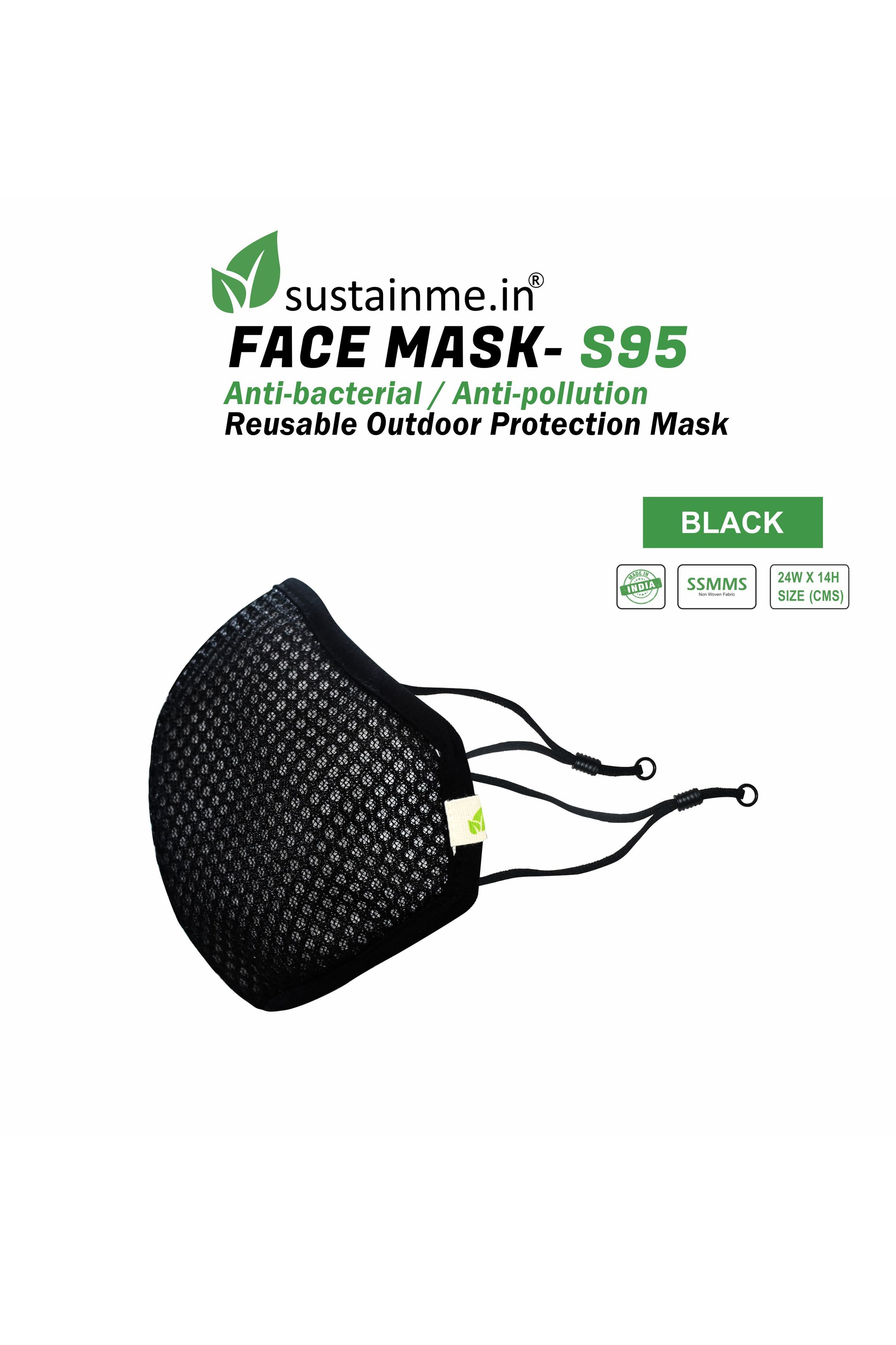 Face Mask - Reusable | Antibacterial | Anti Pollution - S95 Pk Of 1 - Black