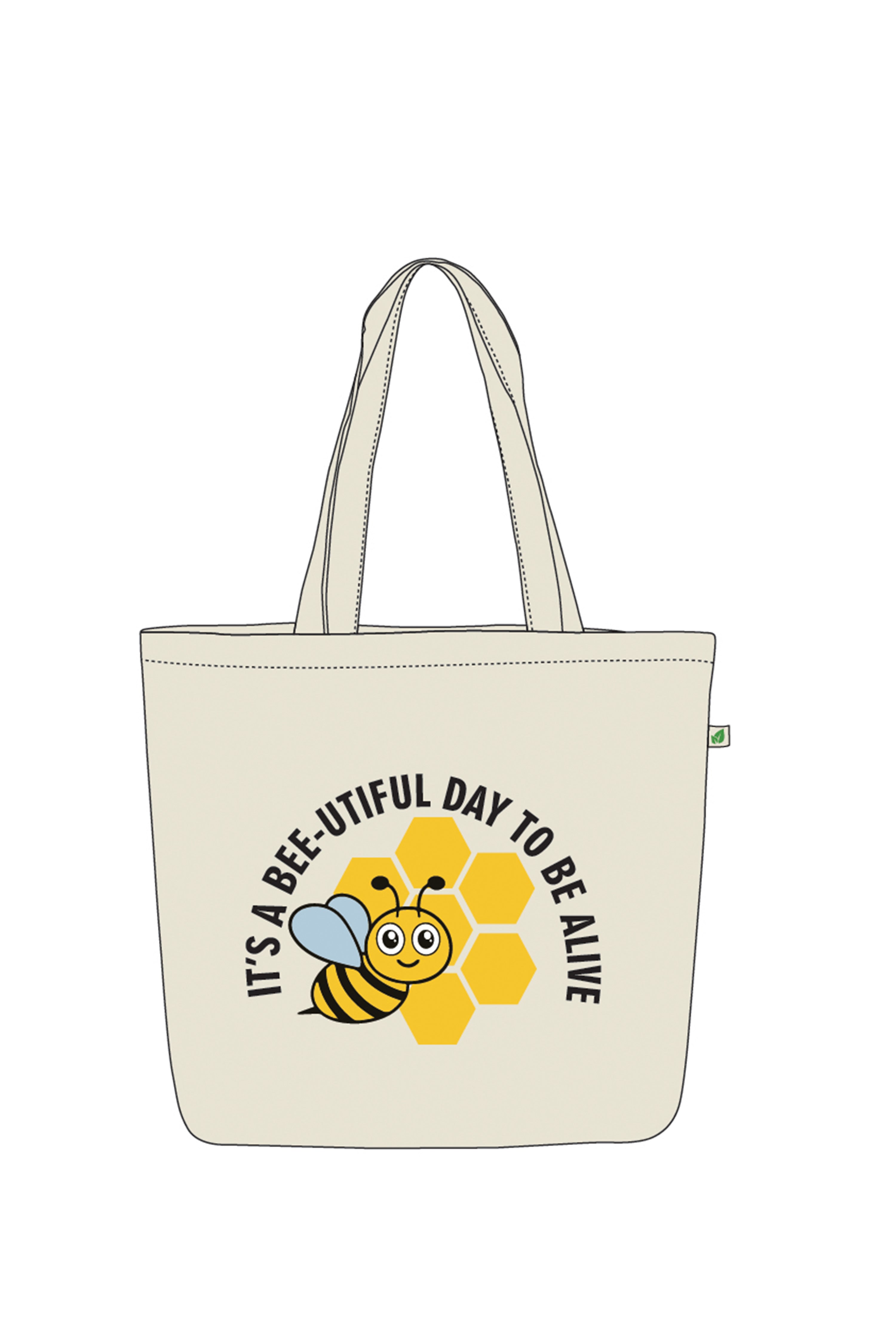 LARGE ZIPPER TOTE BAG BEIGE - BEE-TIFUL