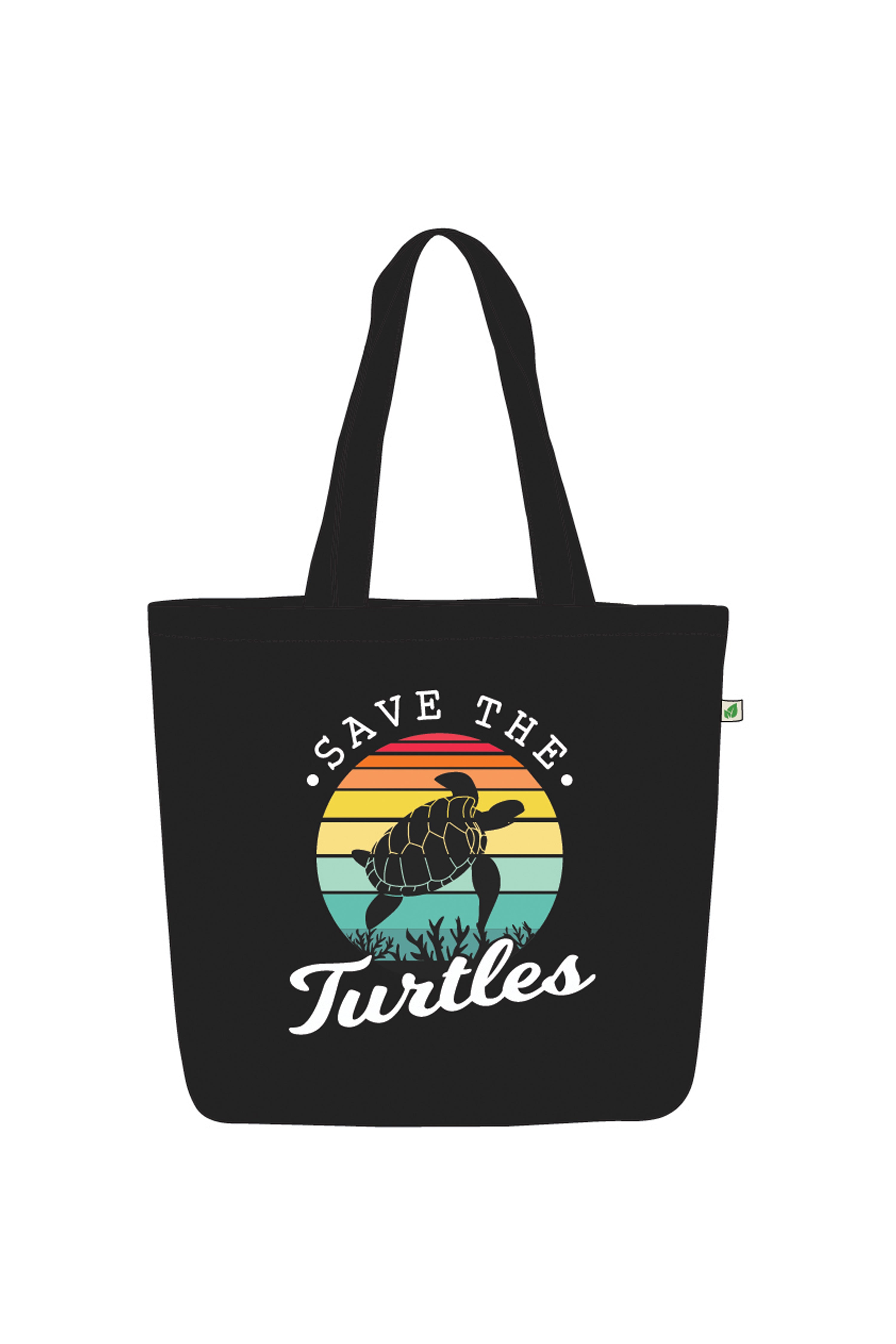 Large Zipper Tote Bag Black - Save the turtles — image 1