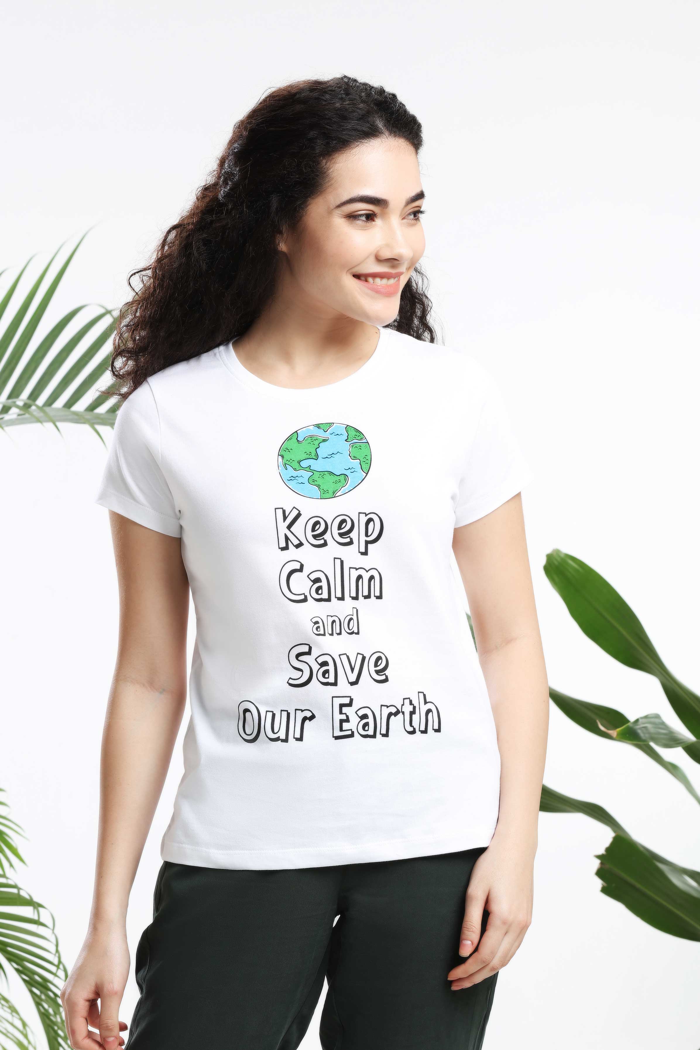 Keep Calm and Save our Earth Womens T-shirt — image 1