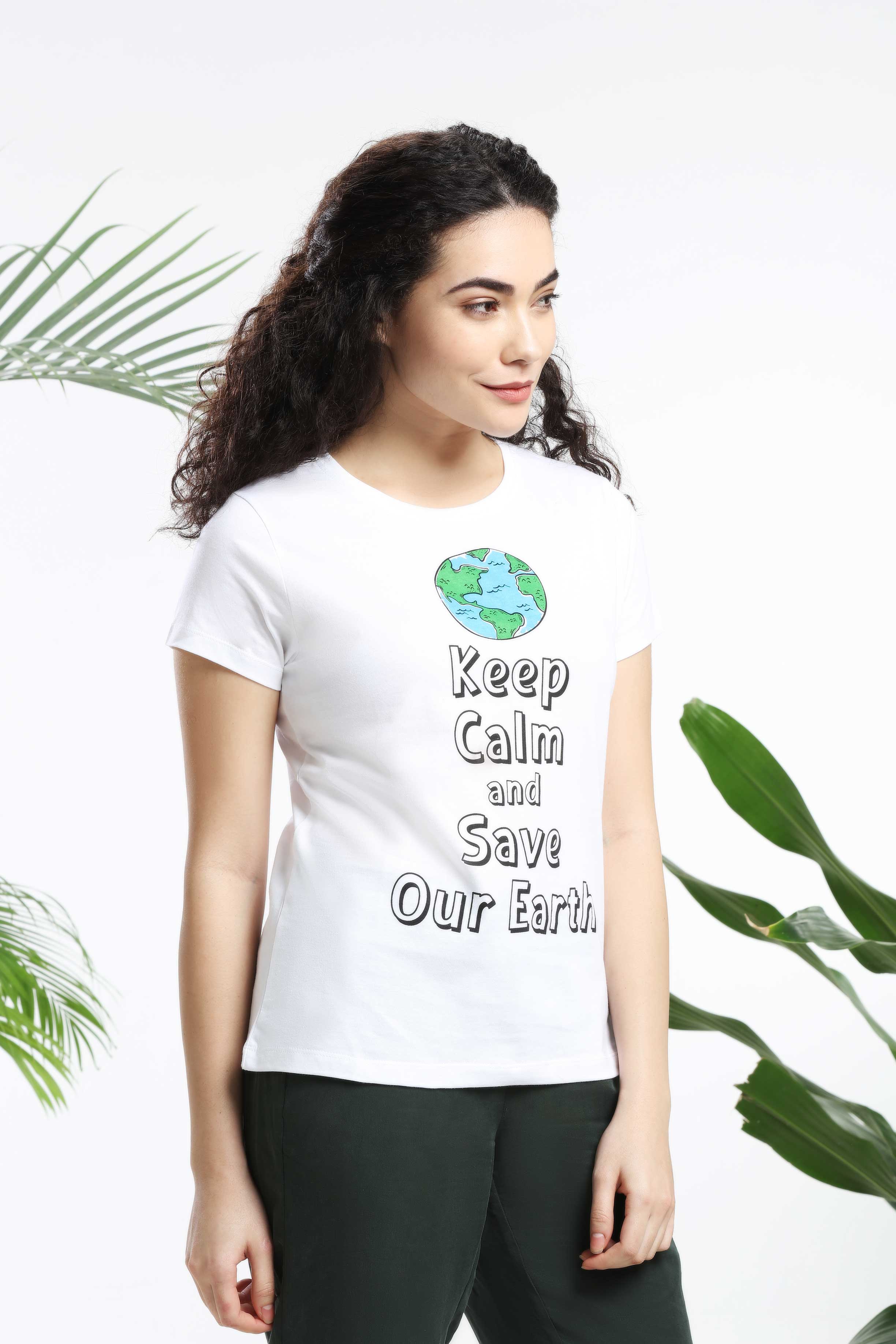 Keep Calm and Save our Earth Womens T-shirt — image 2