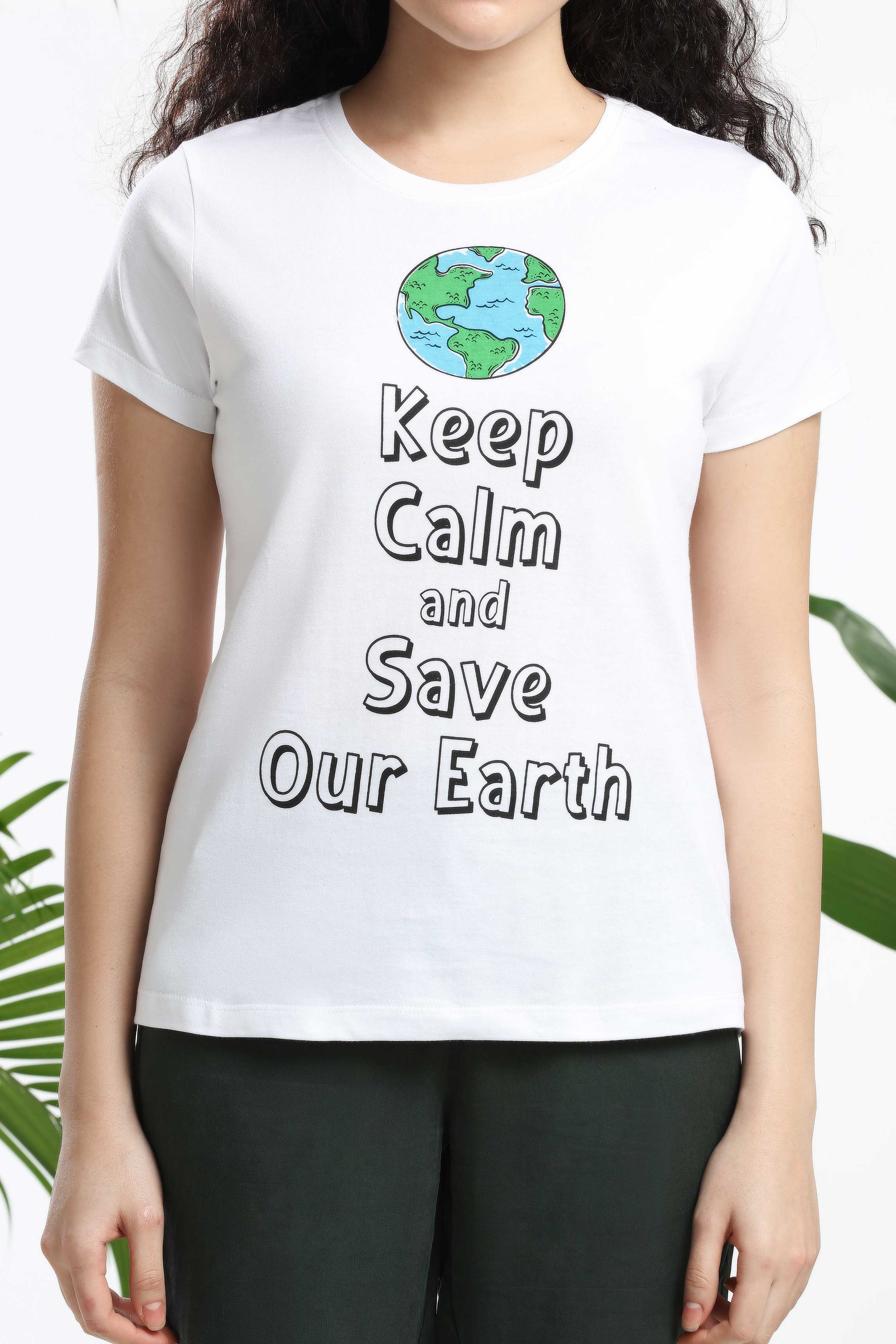 Keep Calm and Save our Earth Womens T-shirt — image 3