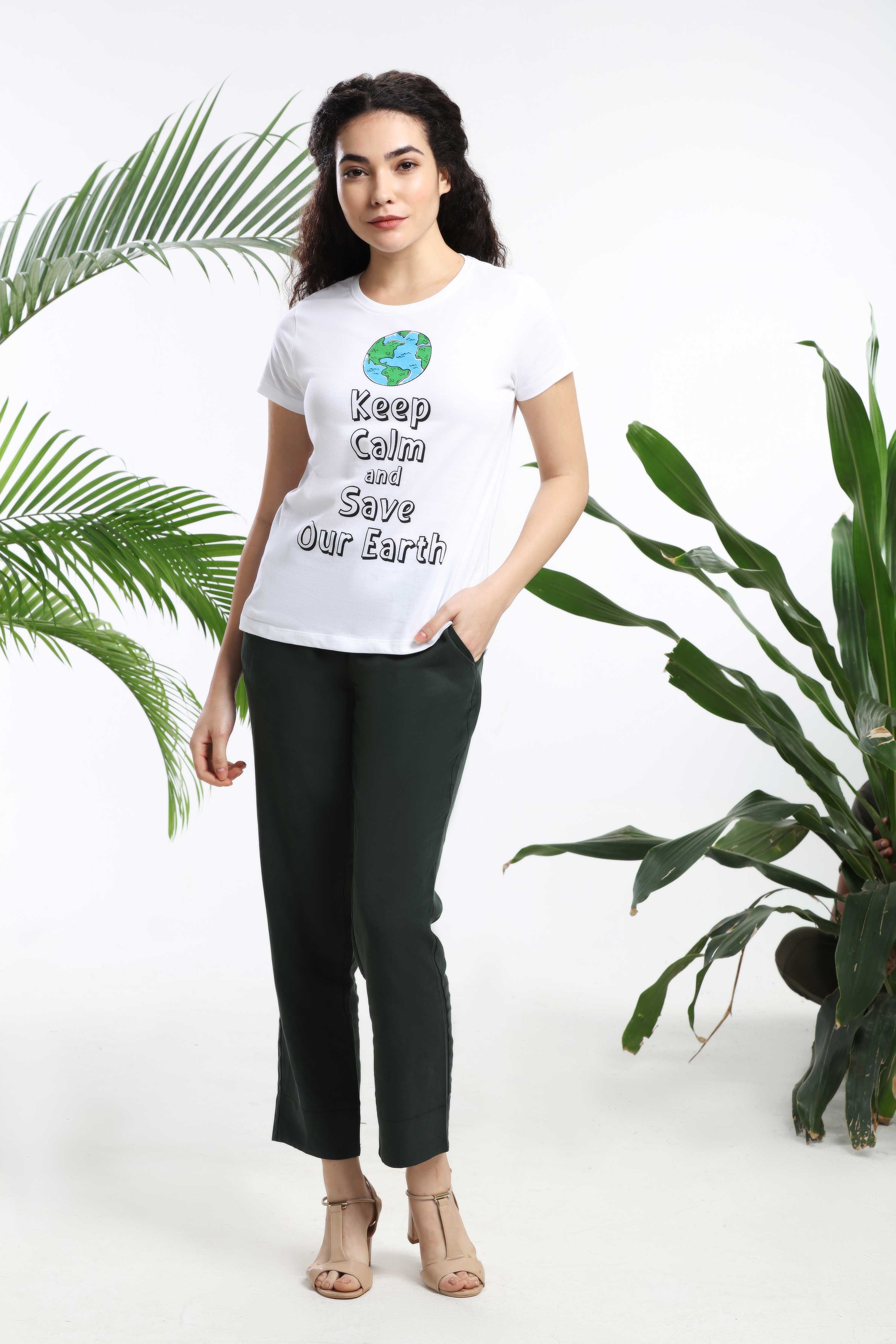 Keep Calm and Save our Earth Womens T-shirt — image 5