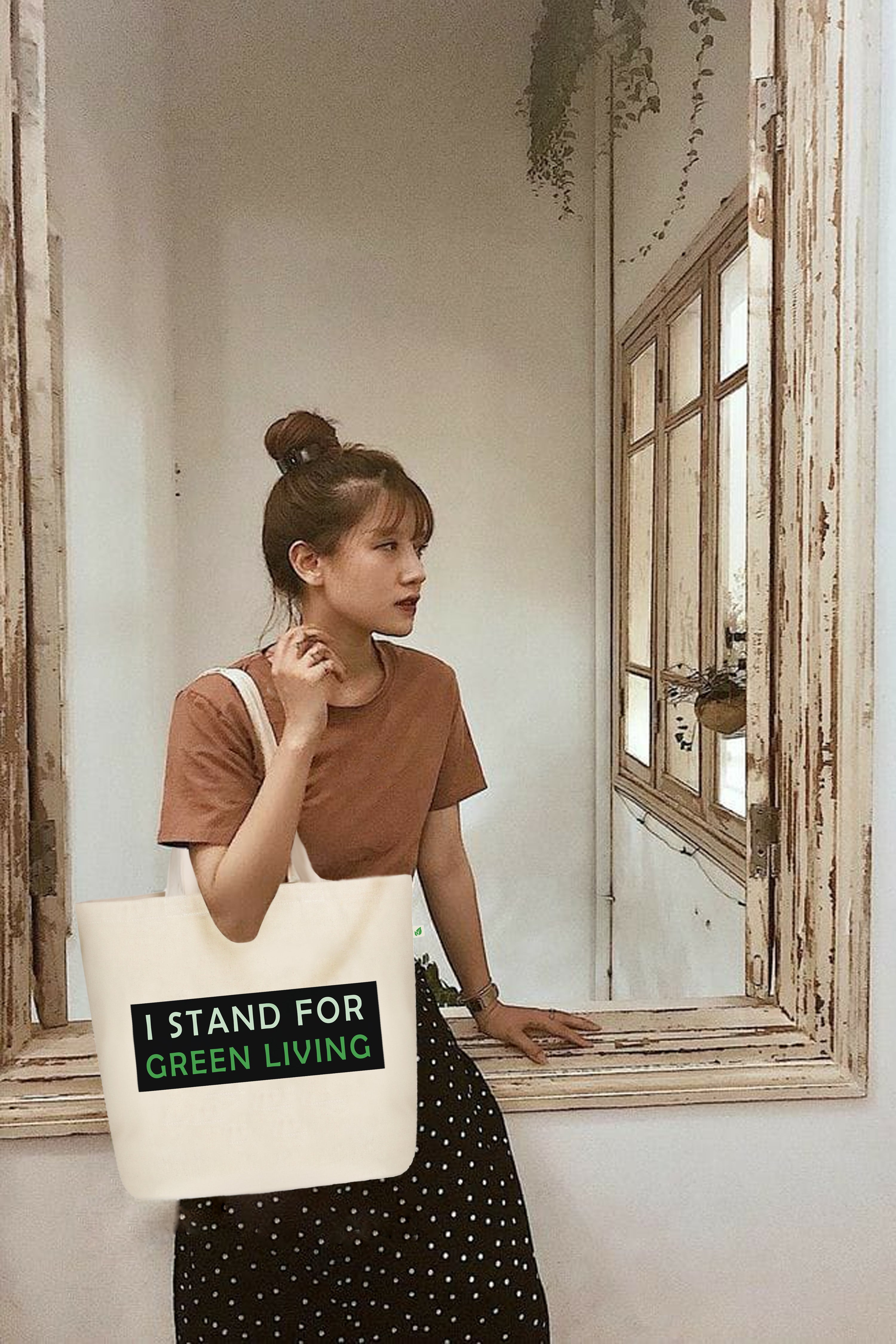 LARGE ZIPPER TOTE BAG BEIGE - i stand for green living — image 2