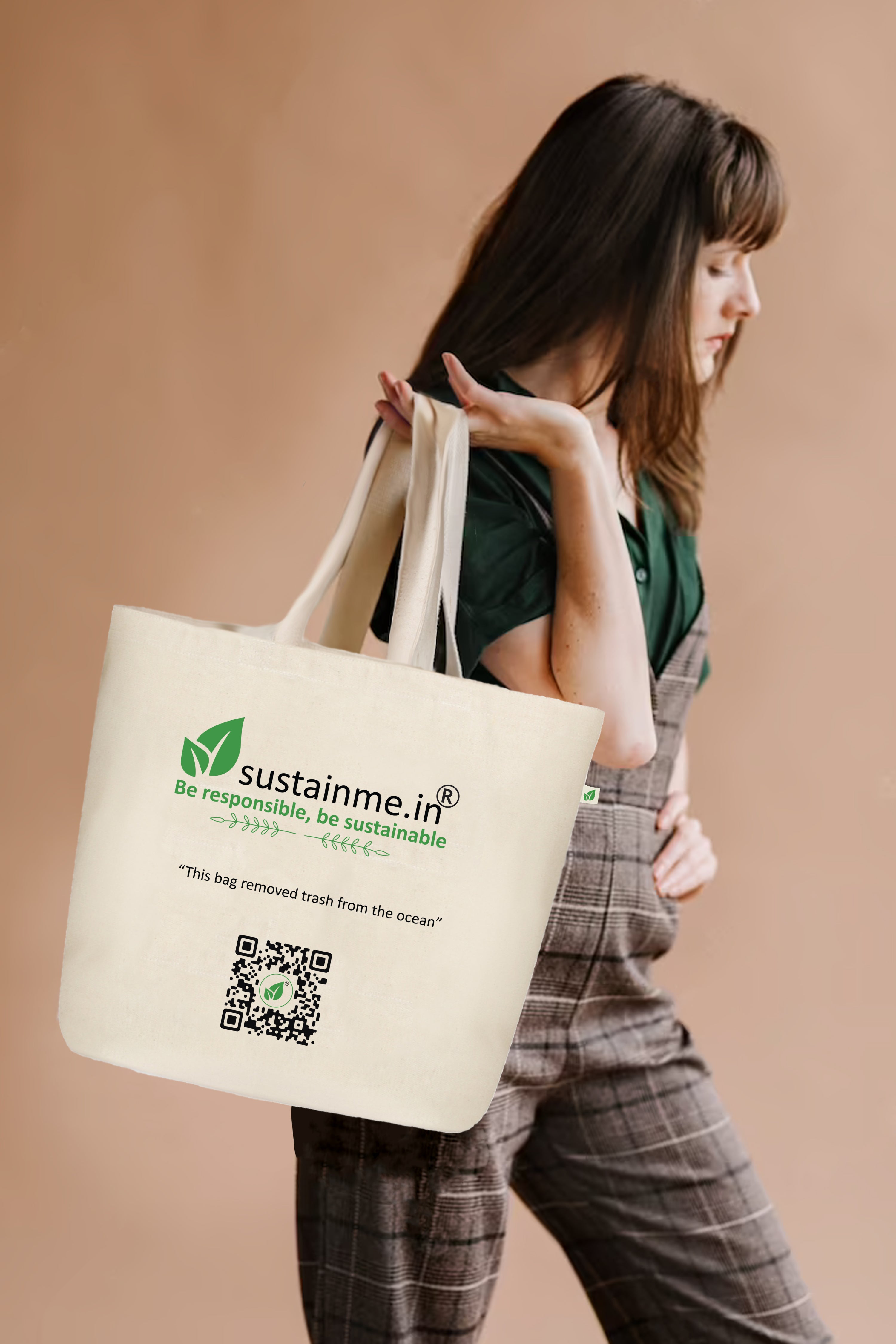 LARGE ZIPPER TOTE BAG BEIGE - Sustainme — image 2