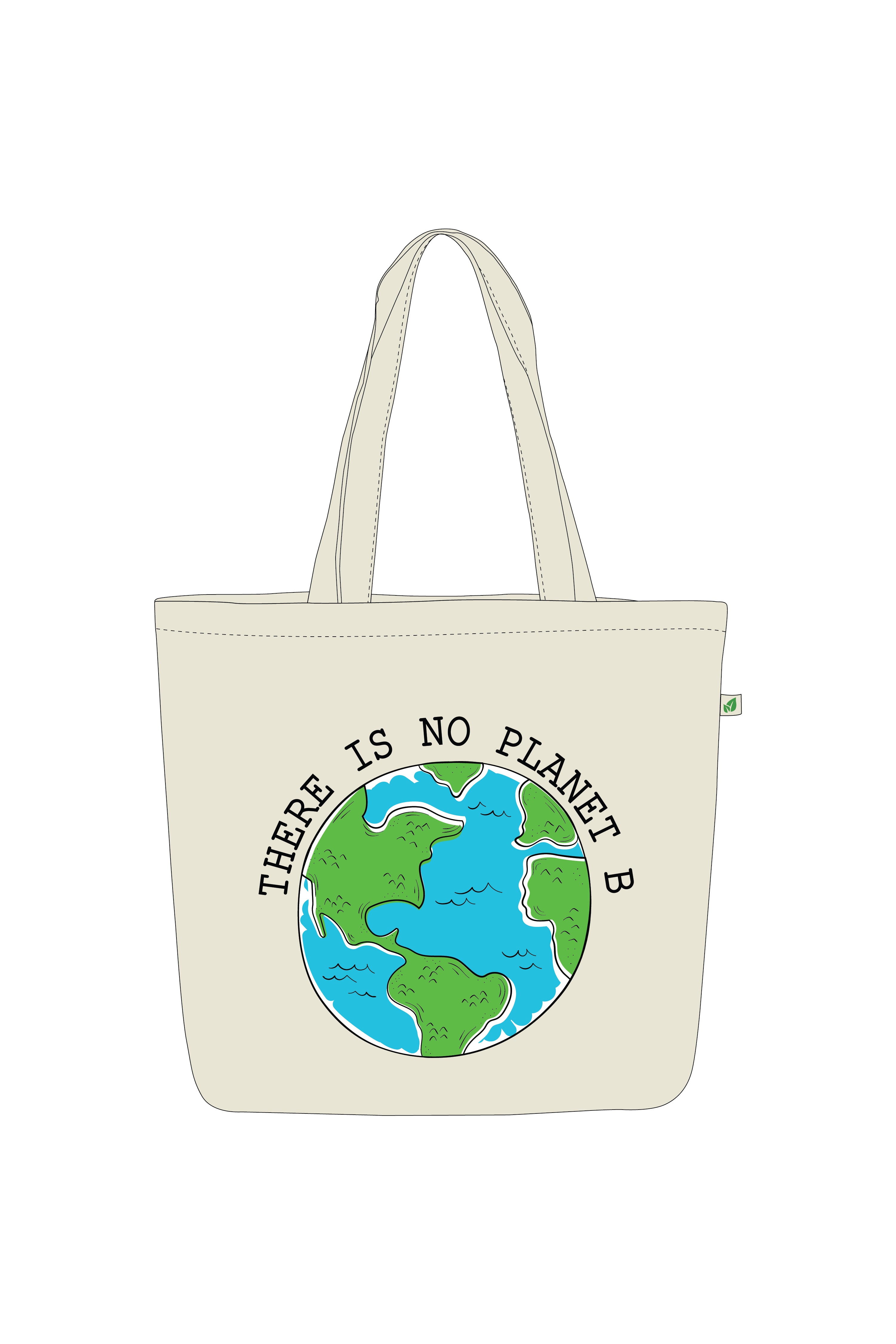 LARGE ZIPPER TOTE BAG BEIGE - There is no planet B