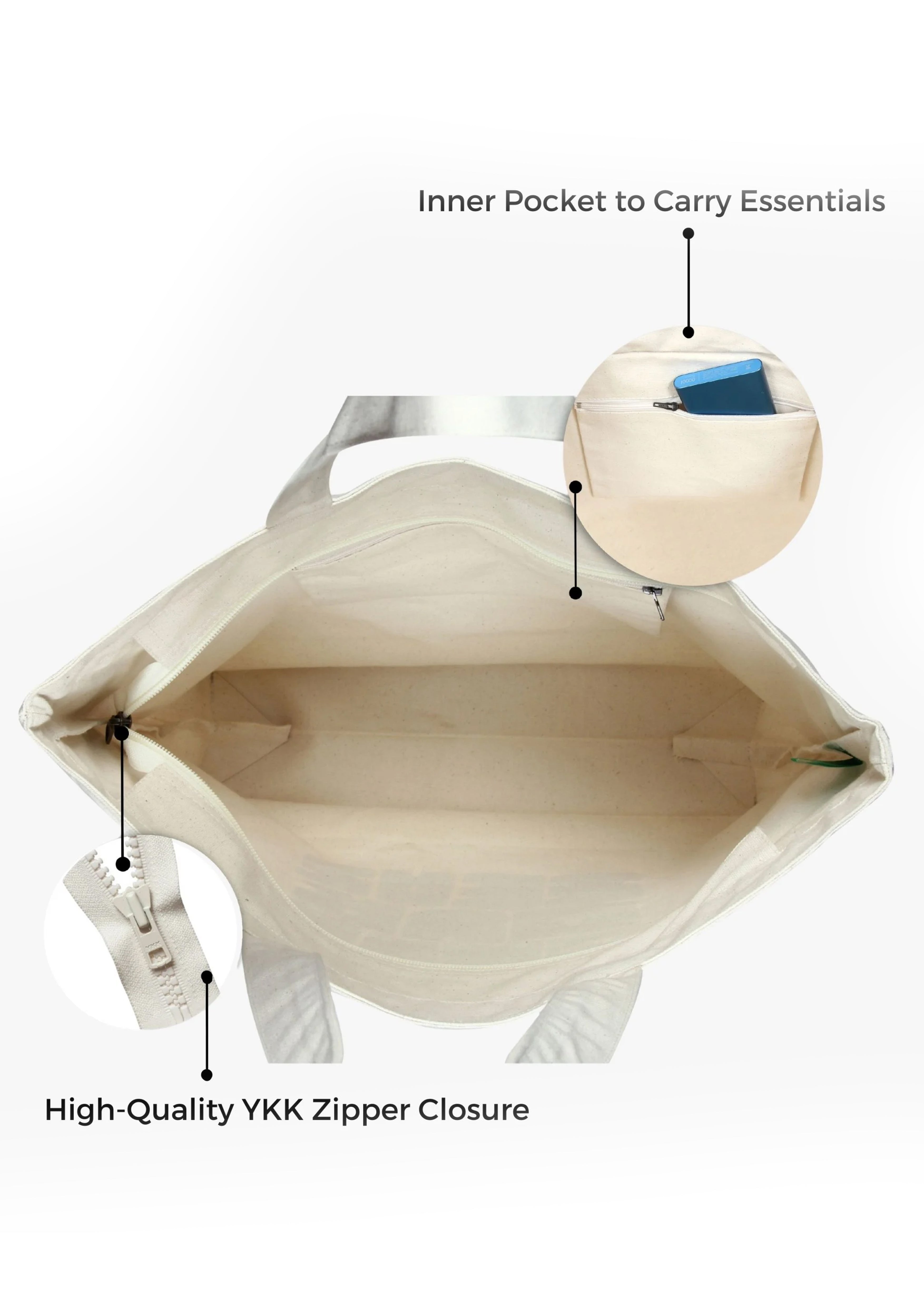 LARGE ZIPPER TOTE BAG BEIGE - There is no planet B — image 3