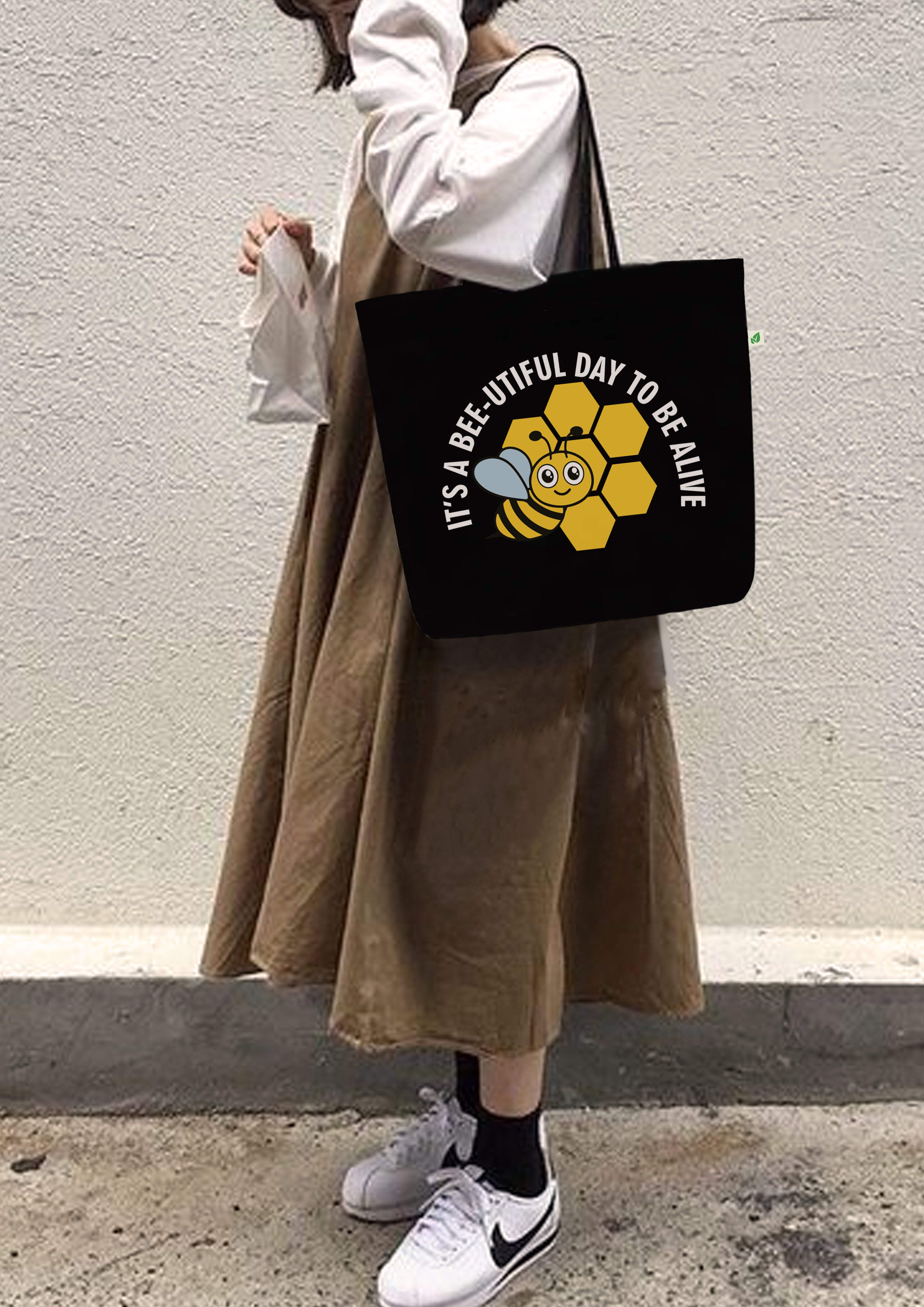 Large Zipper Tote Bag Black - bee-tiful — image 2