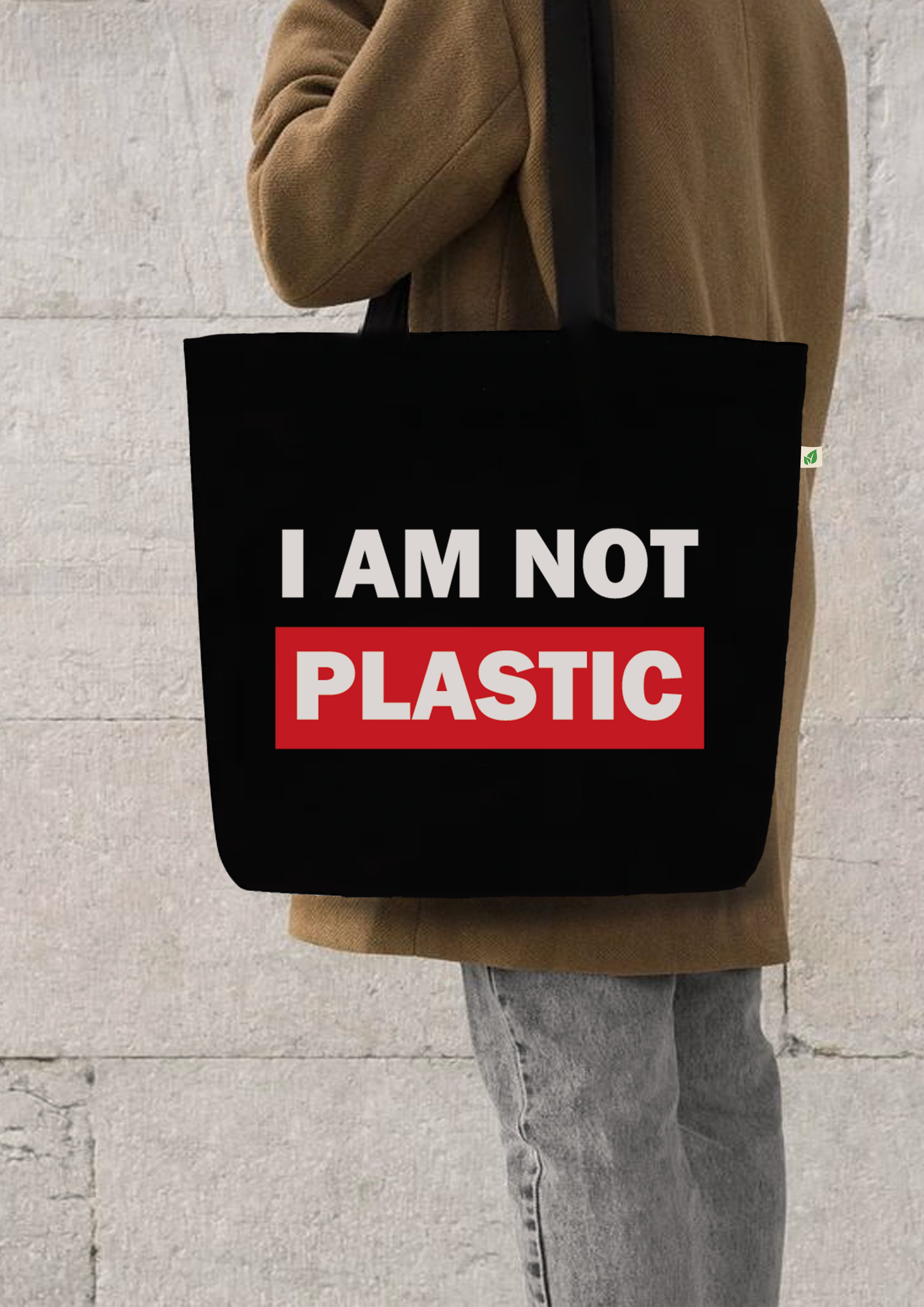 Large Zipper Tote Bag Black - i am not plastic — image 2