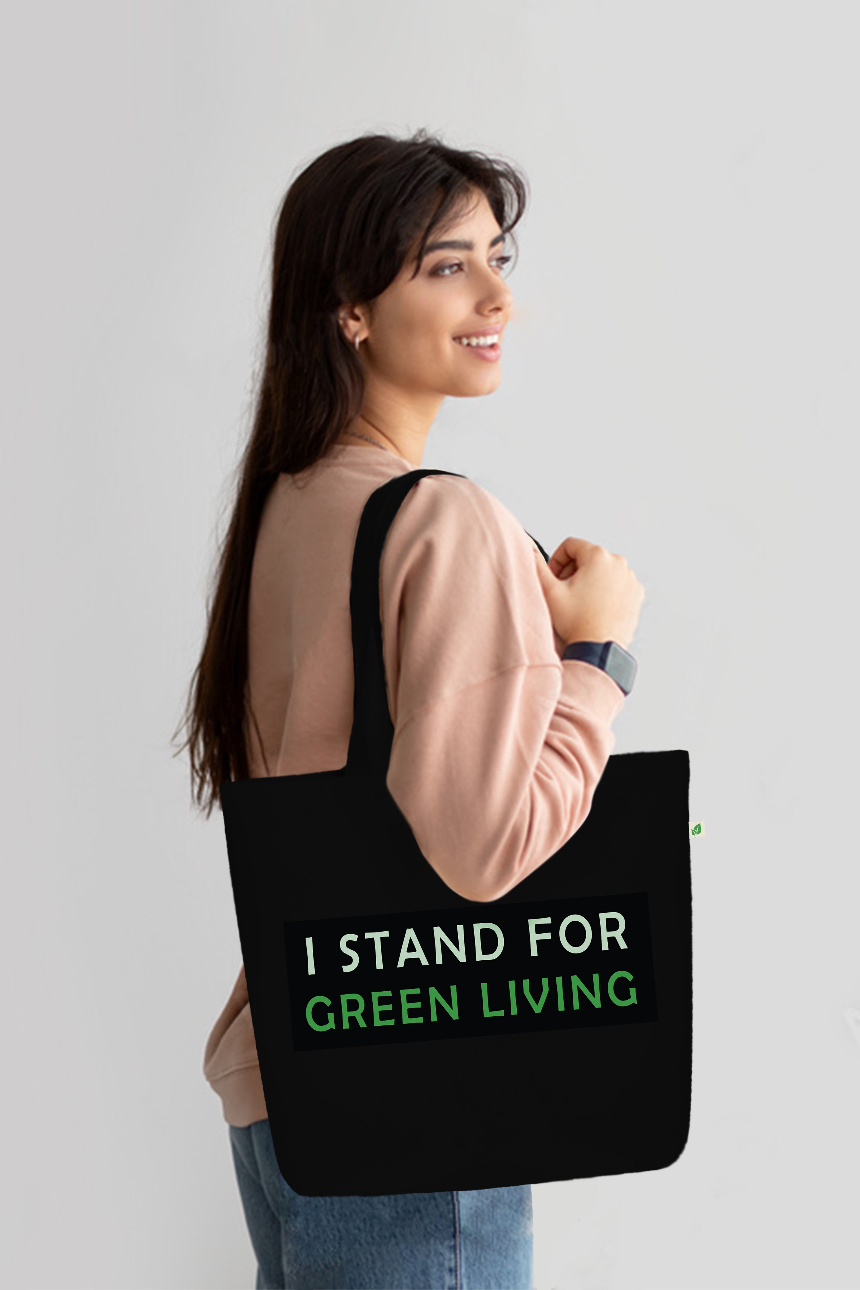 Large Zipper Tote Bag Black - I Stand for green living — image 2