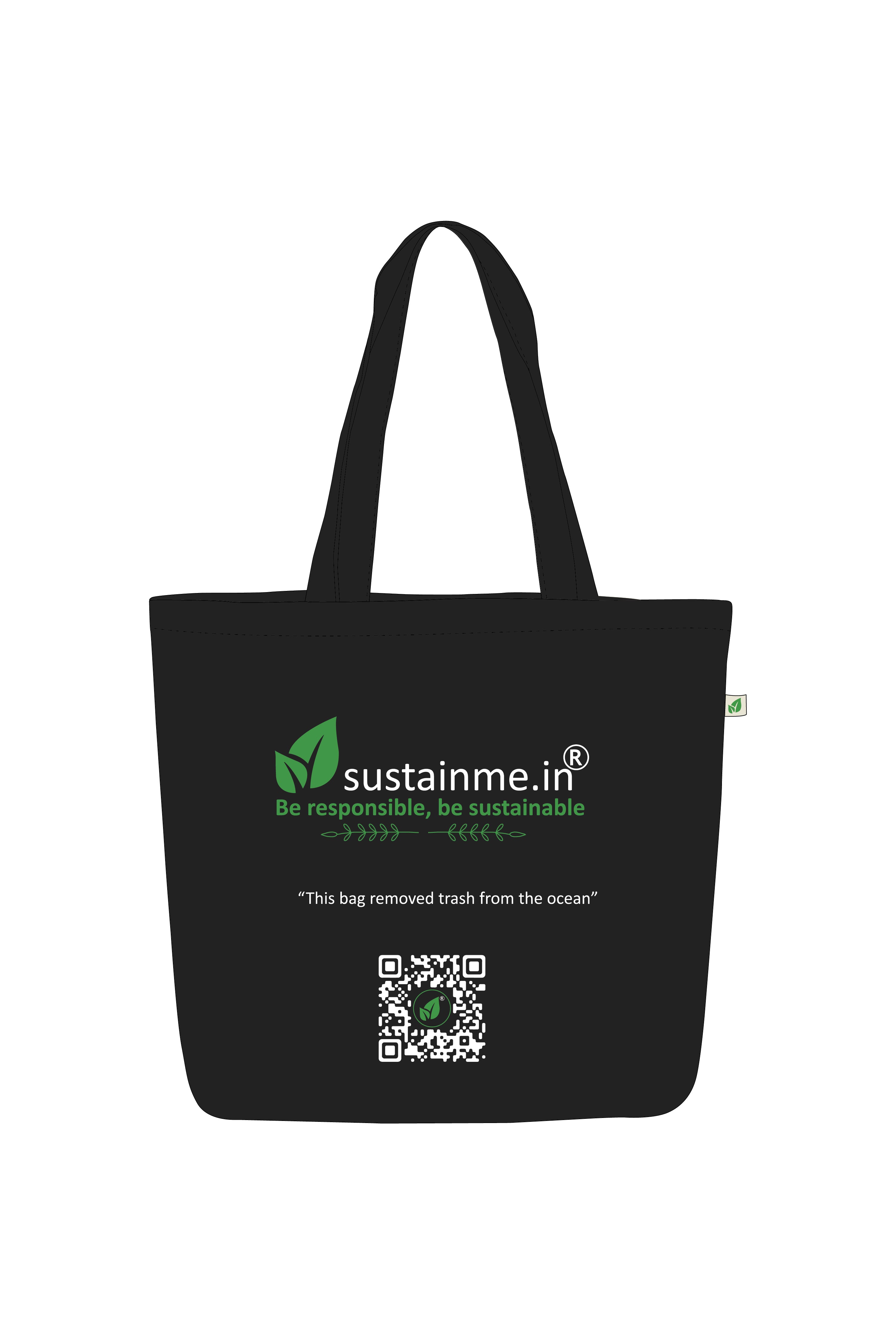 Large Zipper Tote Bag Black - Sustainme