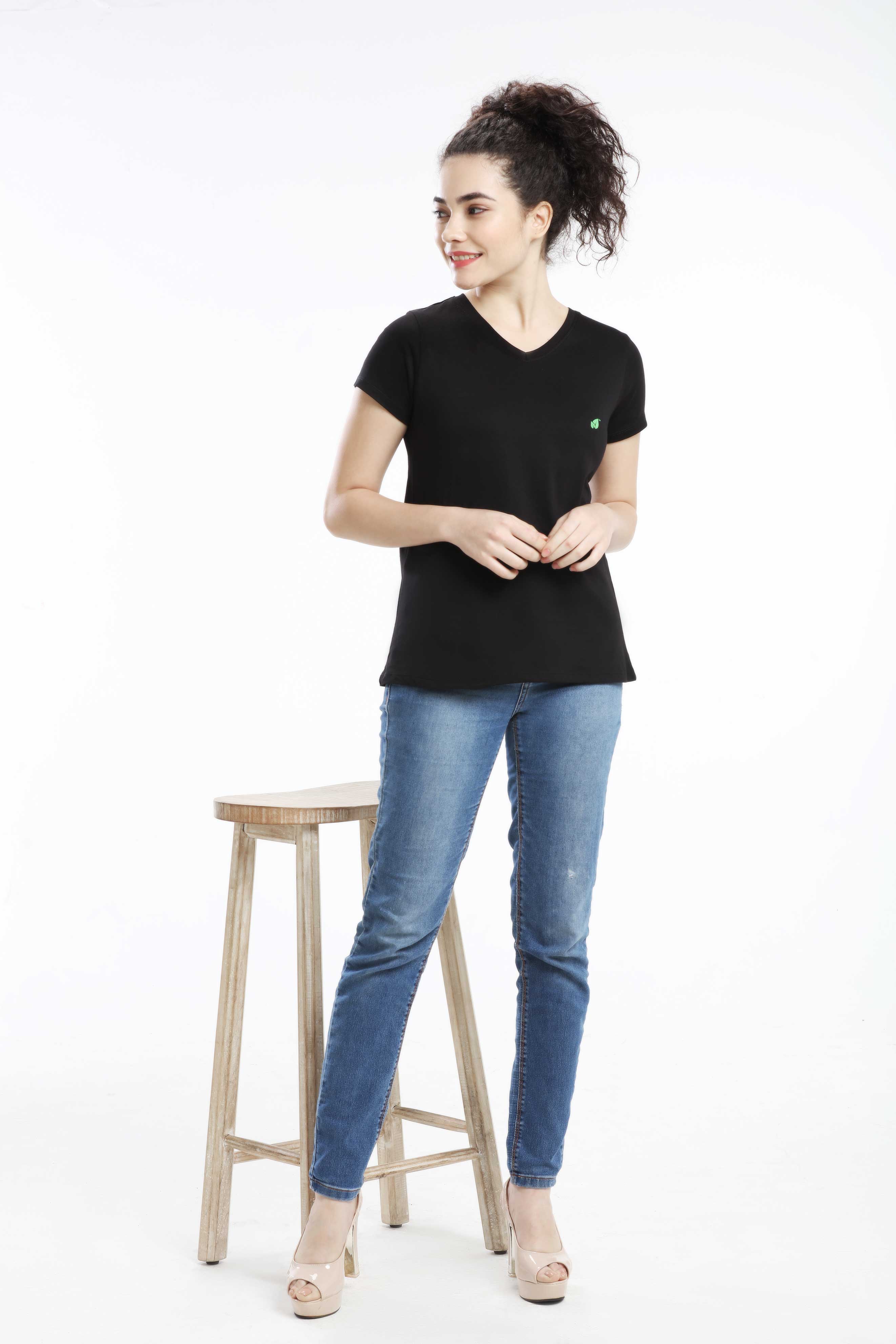 Pima Cotton Women T Shirt - Black — image 5