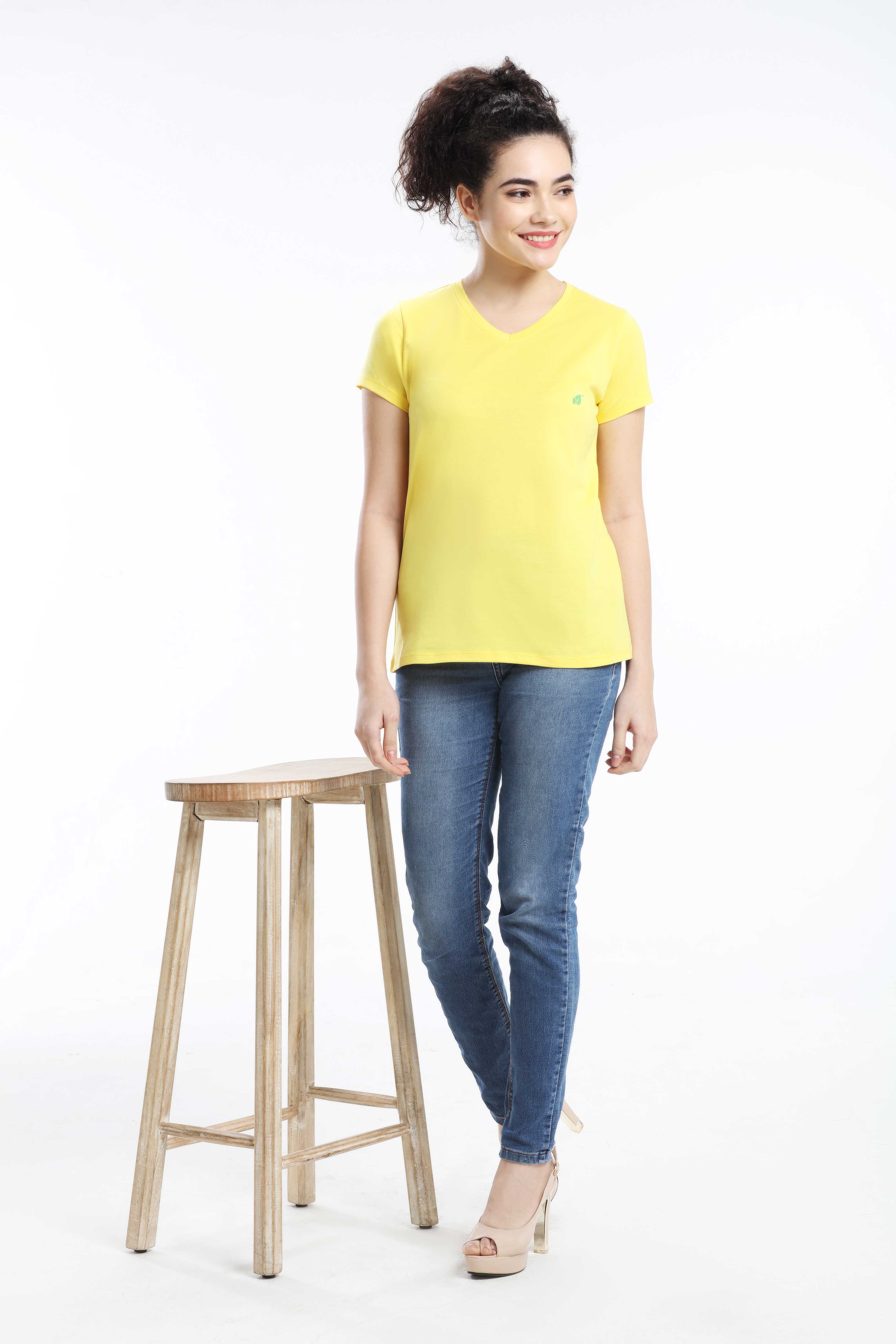 Pima Cotton Women T Shirt - Light Yellow — image 5