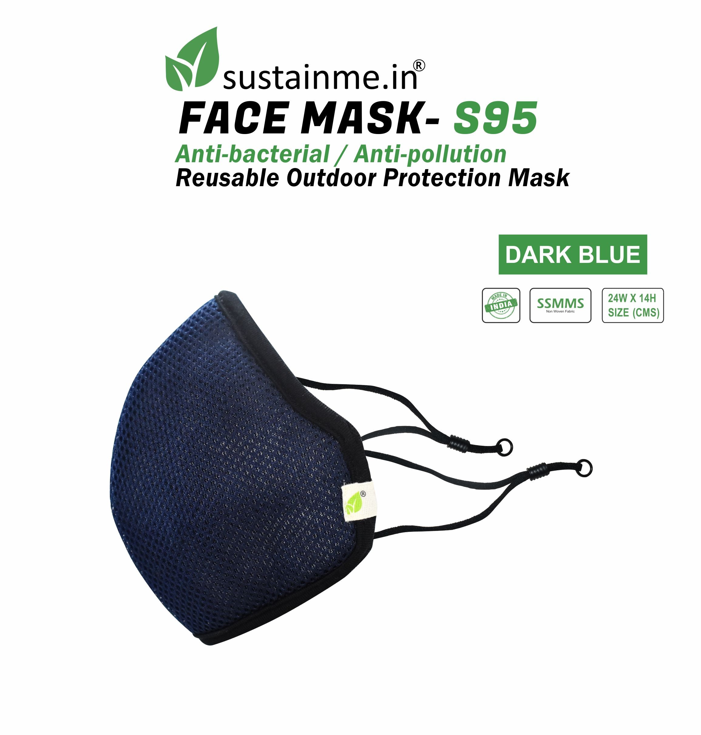 Face Mask - Reusable | Antibacterial | Anti Pollution - S95 Pk Of 1 - Dark Blue — image 4