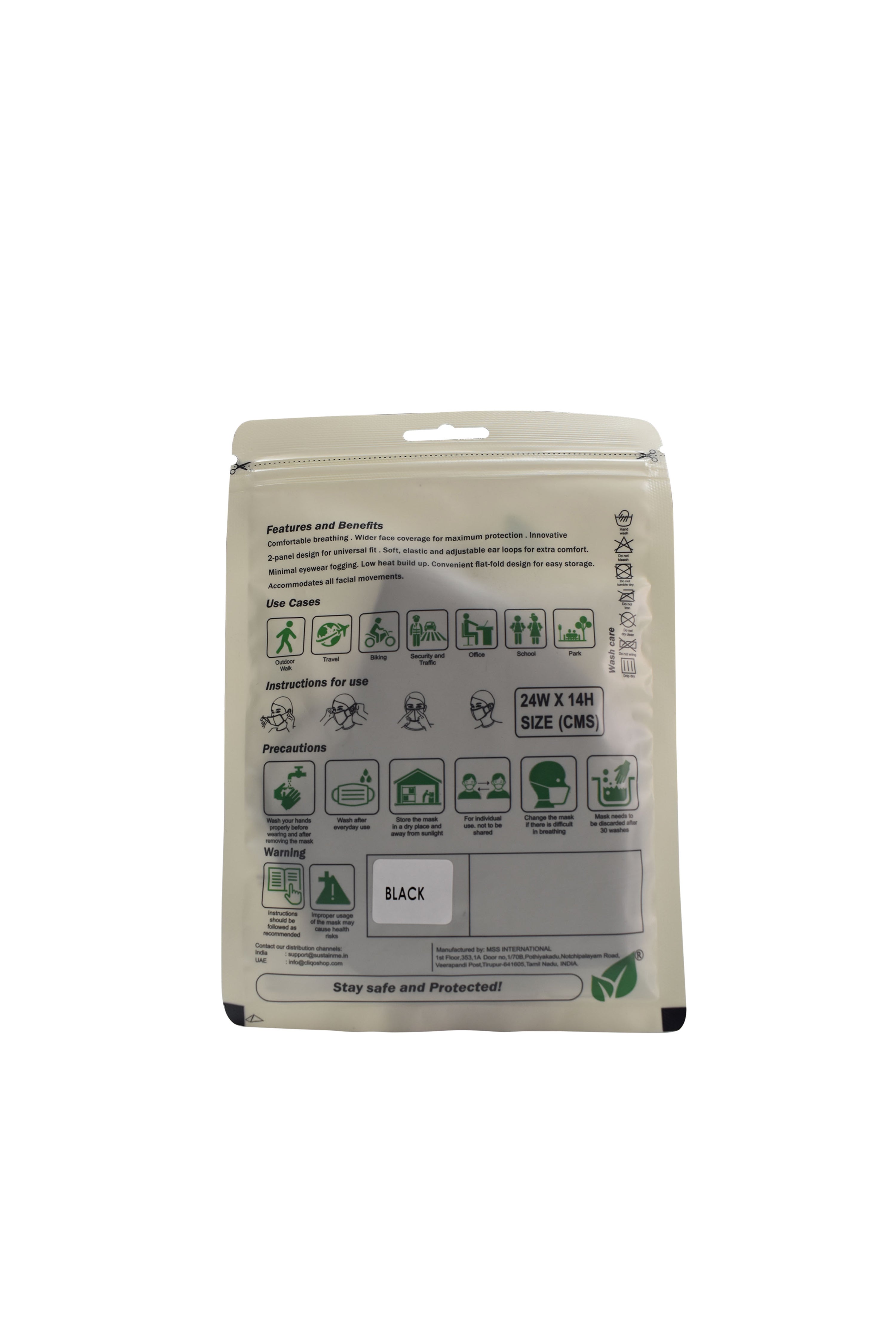FACE MASK - REUSABLE | ANTIBACTERIAL | ANTI POLLUTION - S95 PK OF 1 - BLACK — image 2