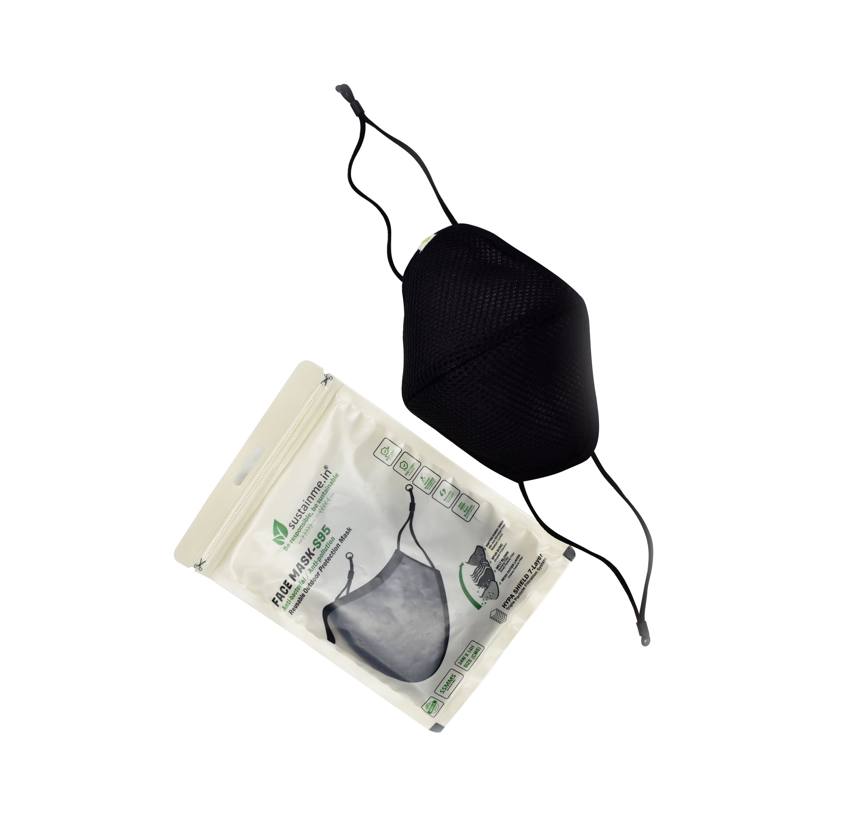 FACE MASK - REUSABLE | ANTIBACTERIAL | ANTI POLLUTION - S95 PK OF 1 - BLACK — image 6