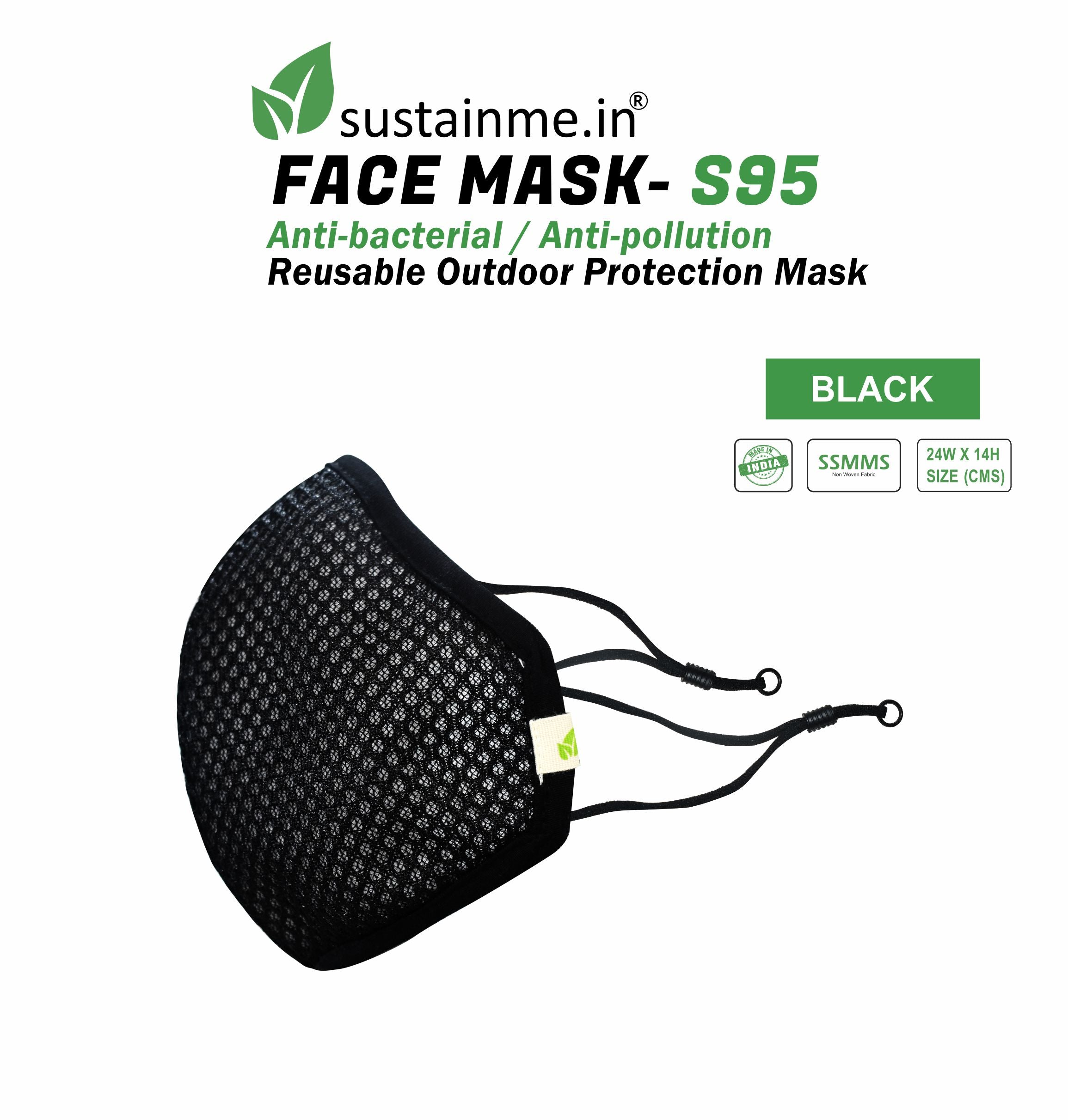 FACE MASK - REUSABLE | ANTIBACTERIAL | ANTI POLLUTION - S95 PK OF 1 - BLACK — image 7