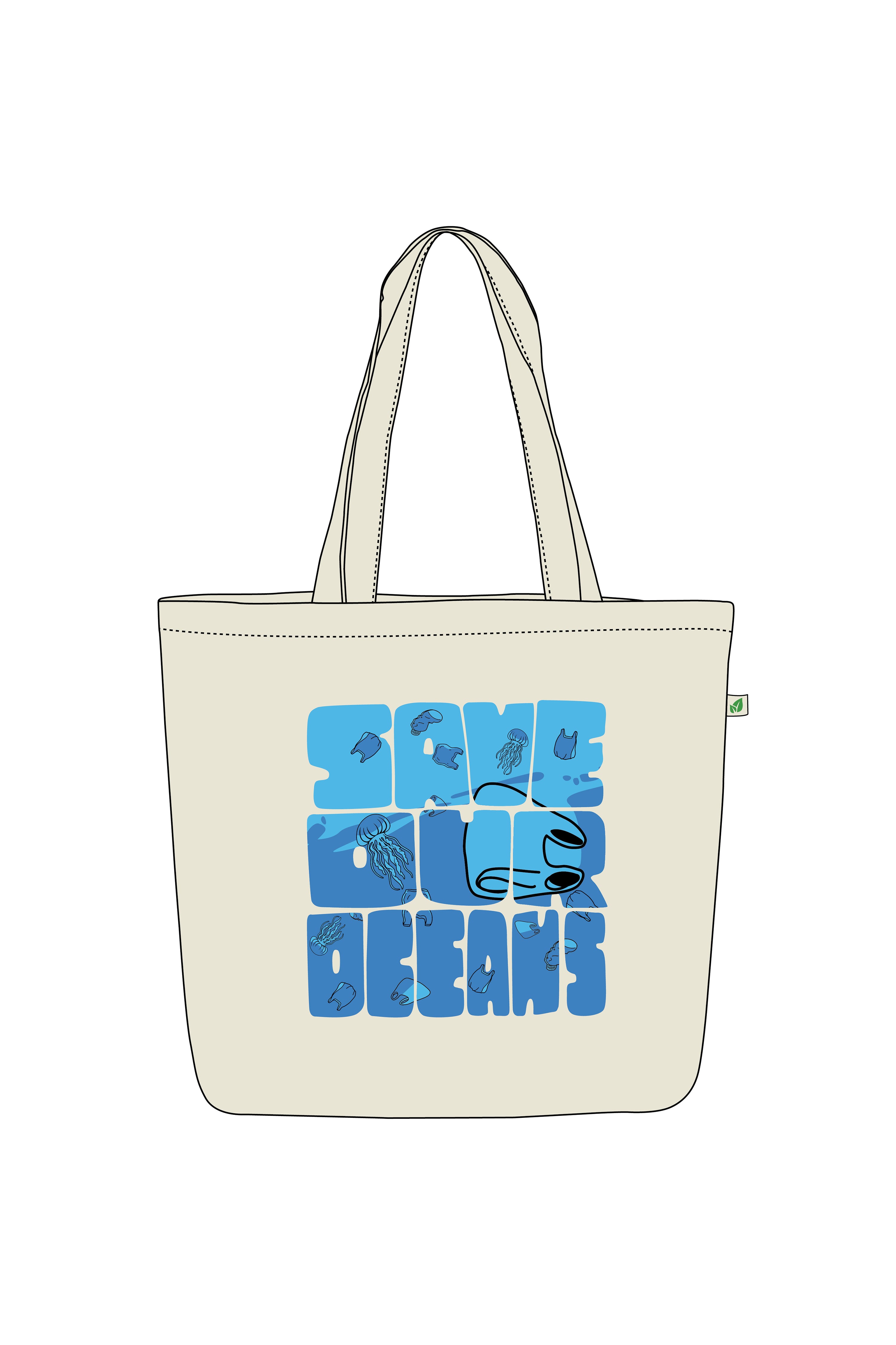 LARGE ZIPPER TOTE BAG BEIGE - SAVE OUR OCEANS
