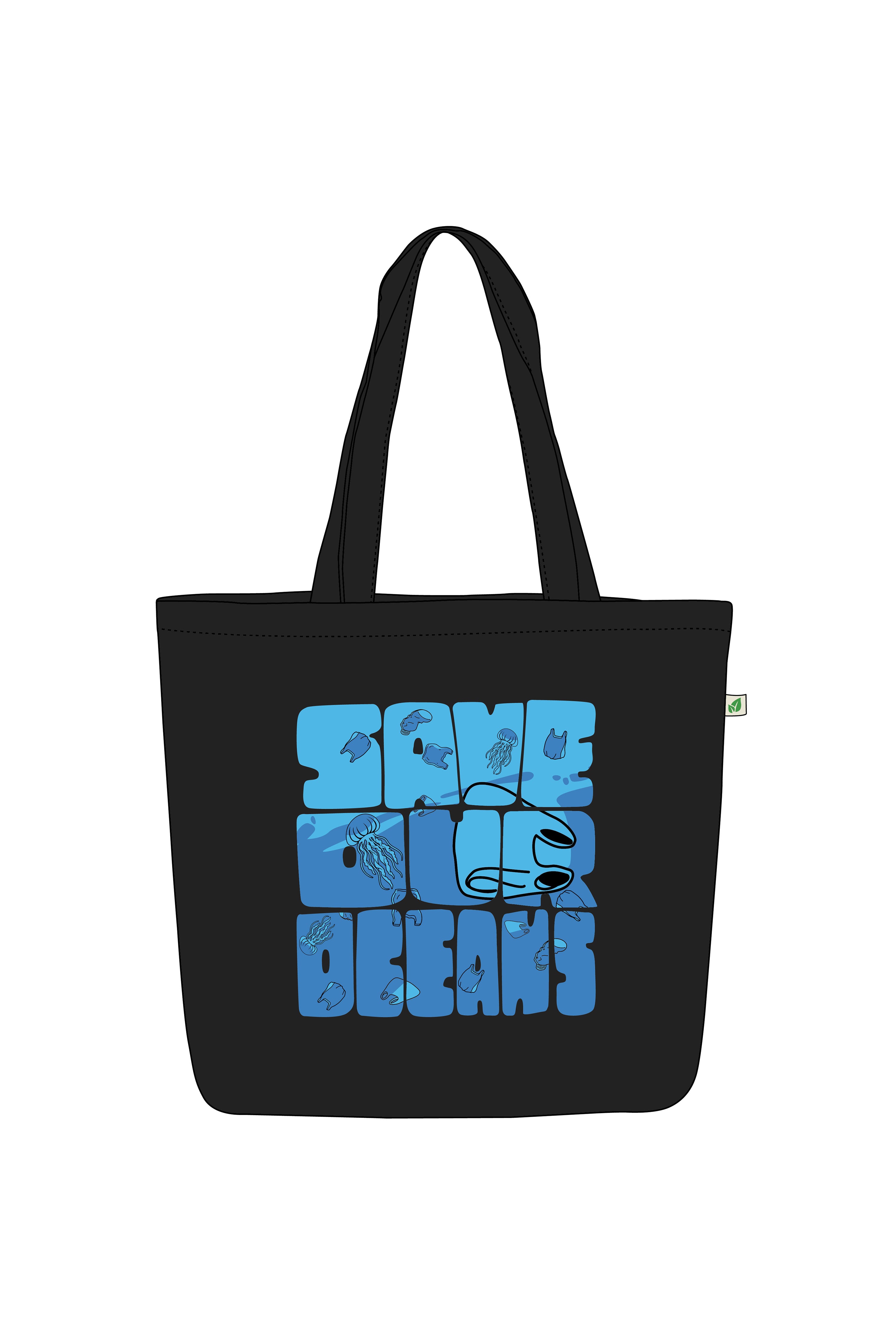 Large Zipper Tote Bag Black - Save Our oceans — image 1