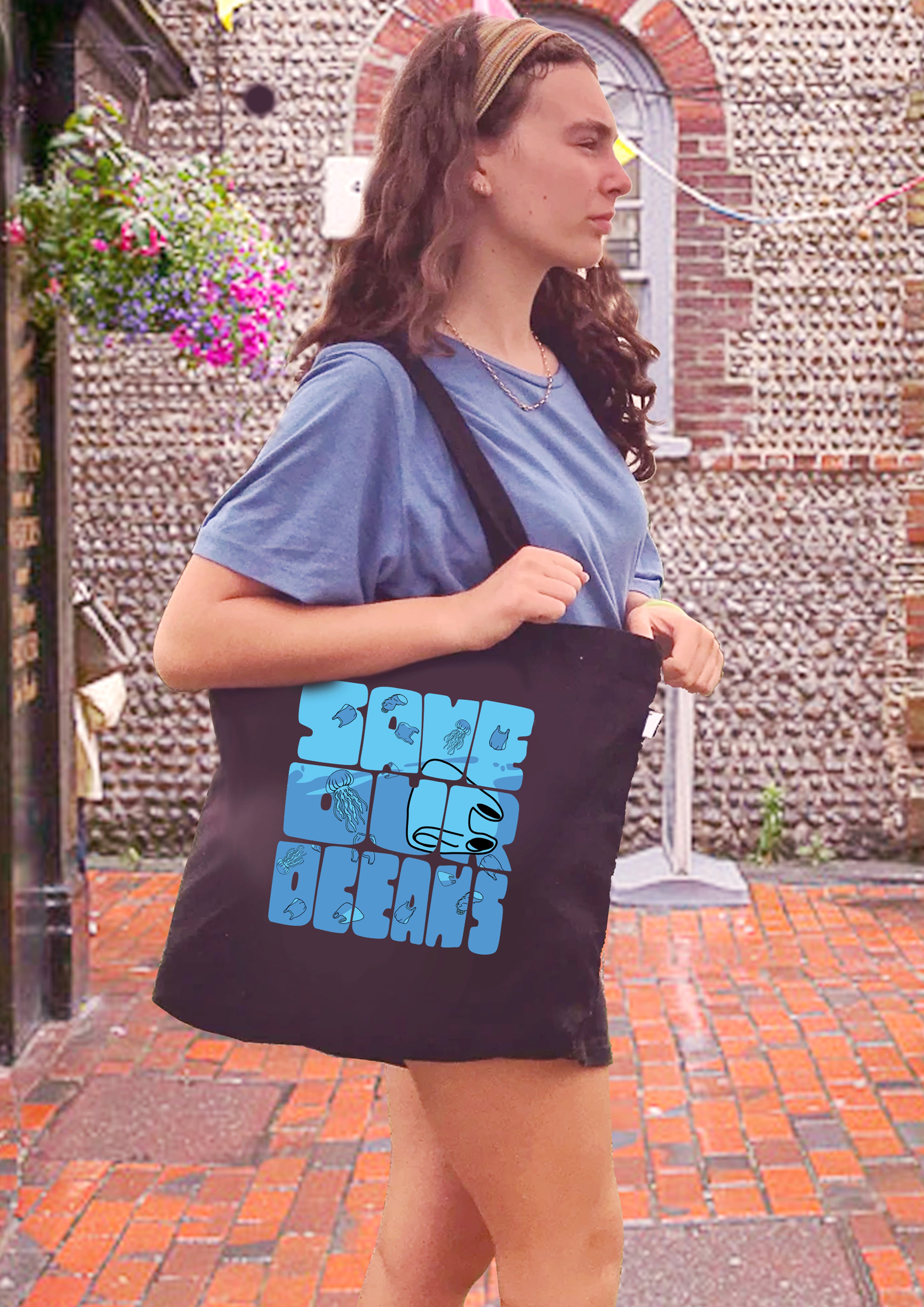 Large Zipper Tote Bag Black - Save Our oceans — image 2