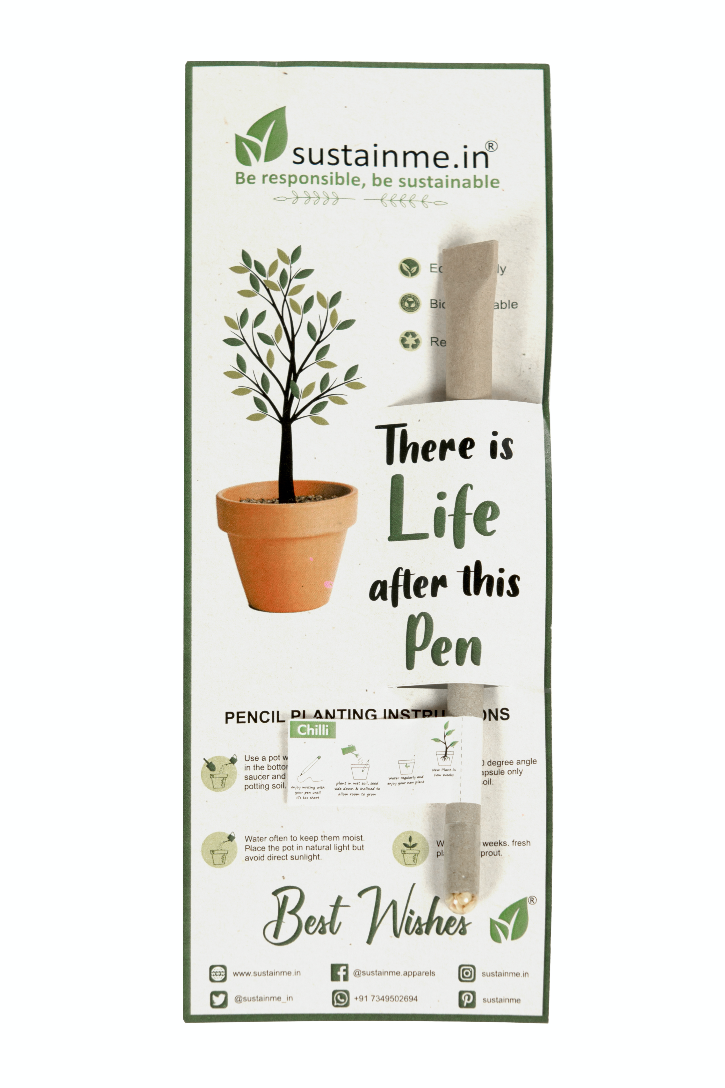 Recycled Paper Plantable Pen 1 Pack