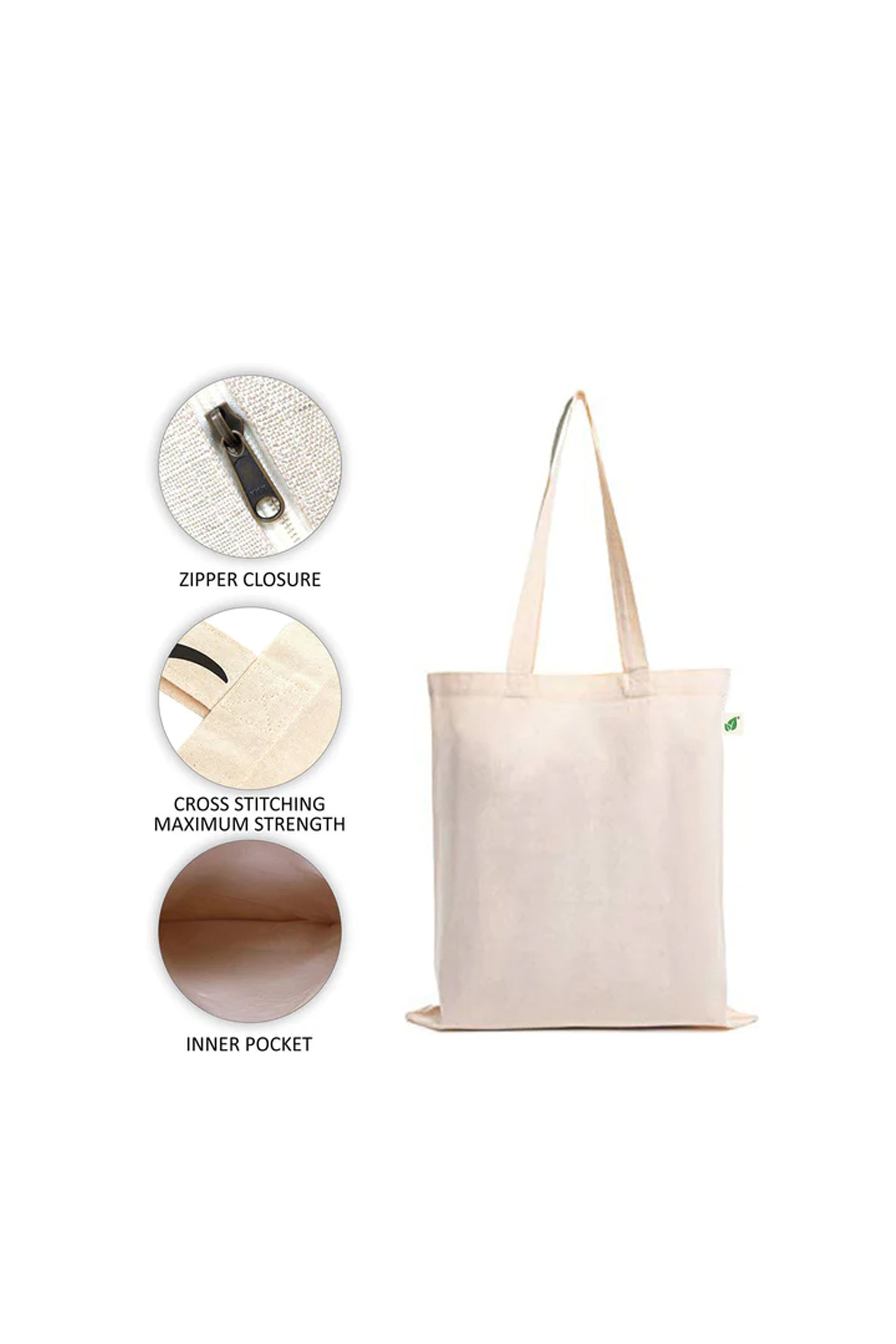 Organic Cotton Tote Bags With Zipper and Inner Pocket - 2 Pack — image 4